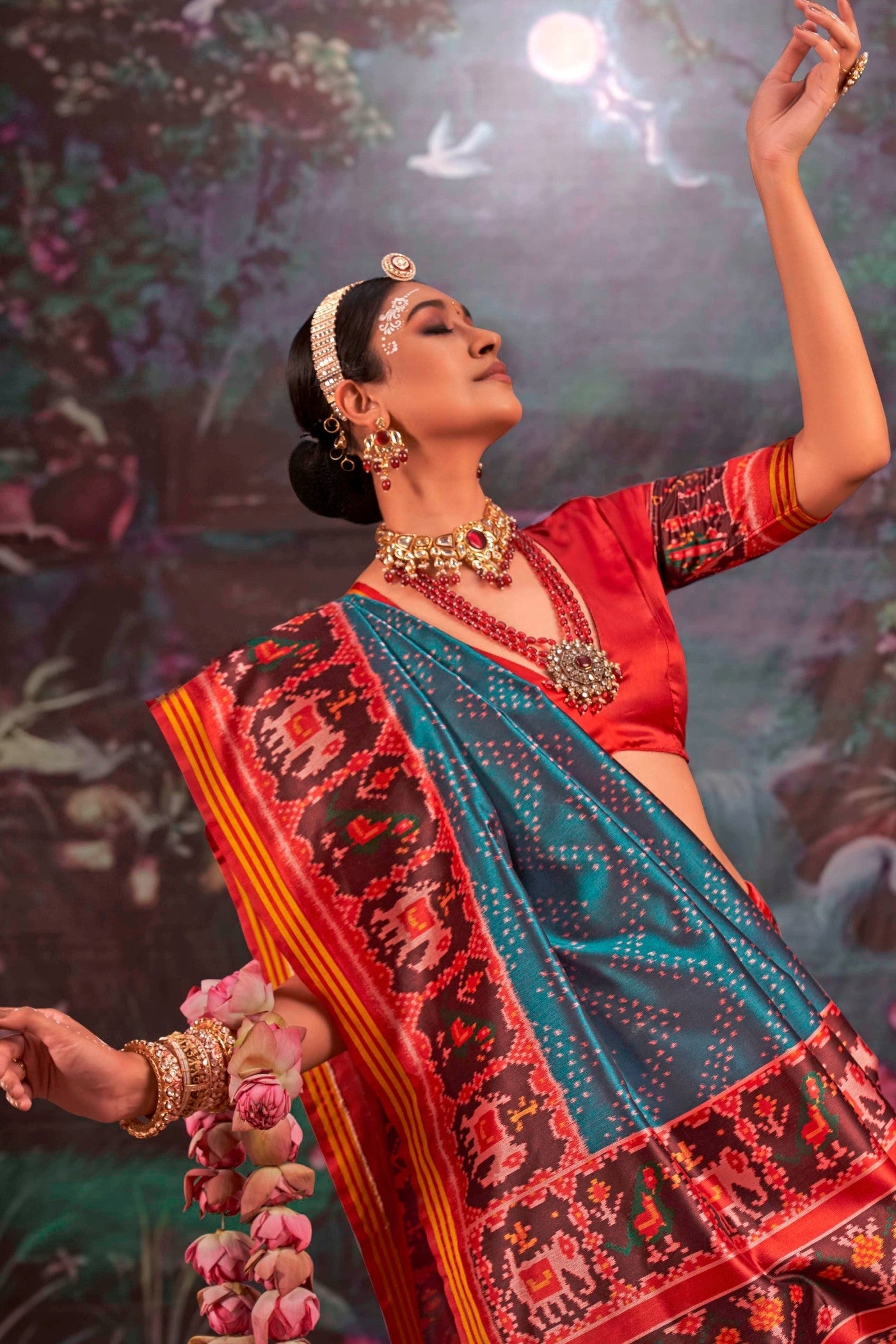 MySilkLove Water Blue Printed Patola Saree