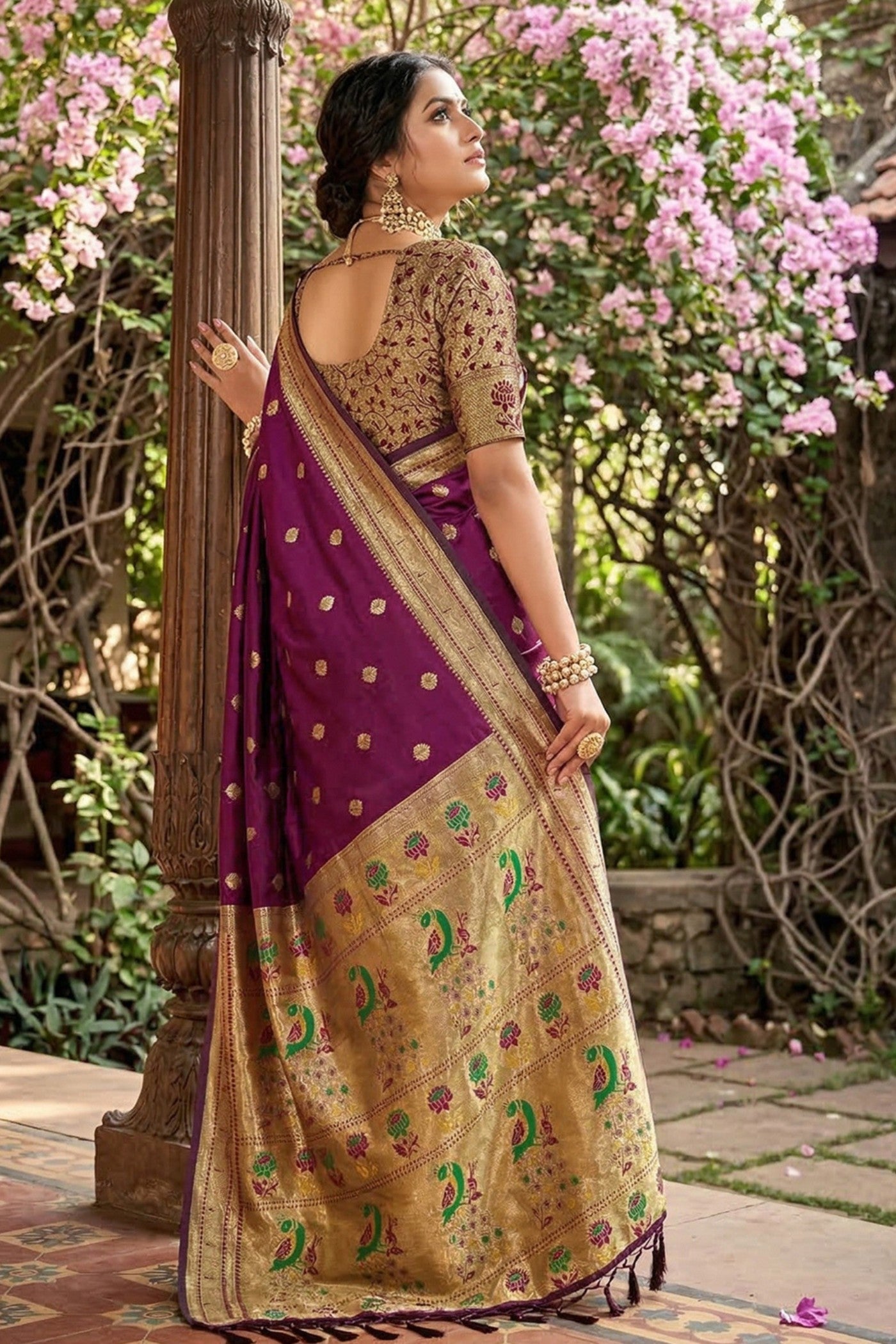 Buy MySilkLove Crocus Purple Zari Woven Paithani Saree Online