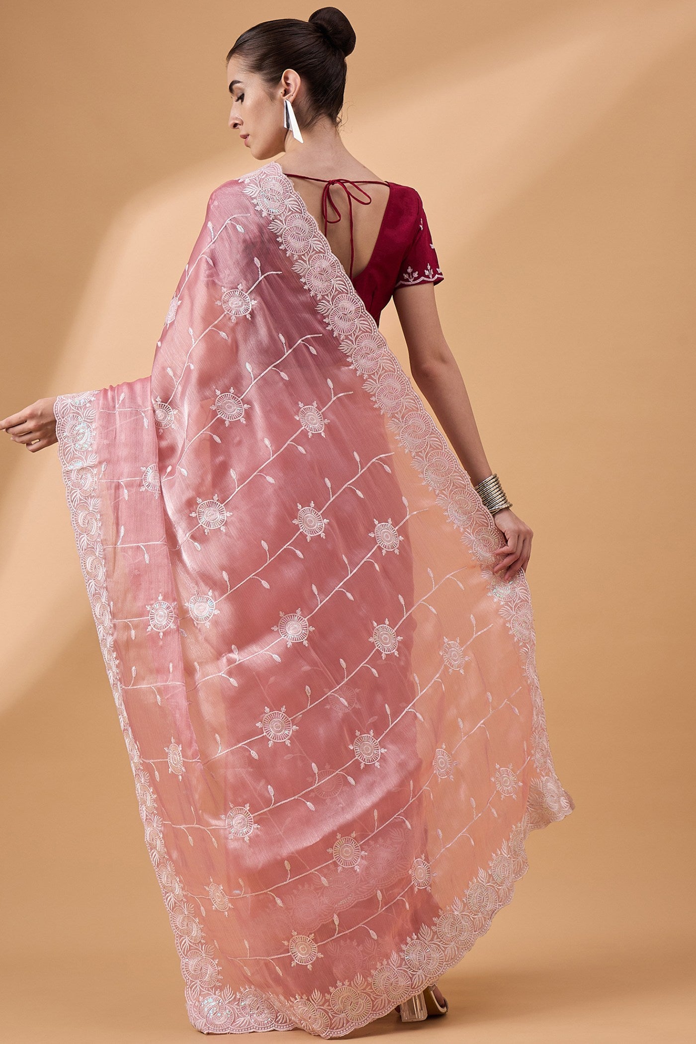 Buy MySilkLove Shilo Pink Organza Partywear Saree Online