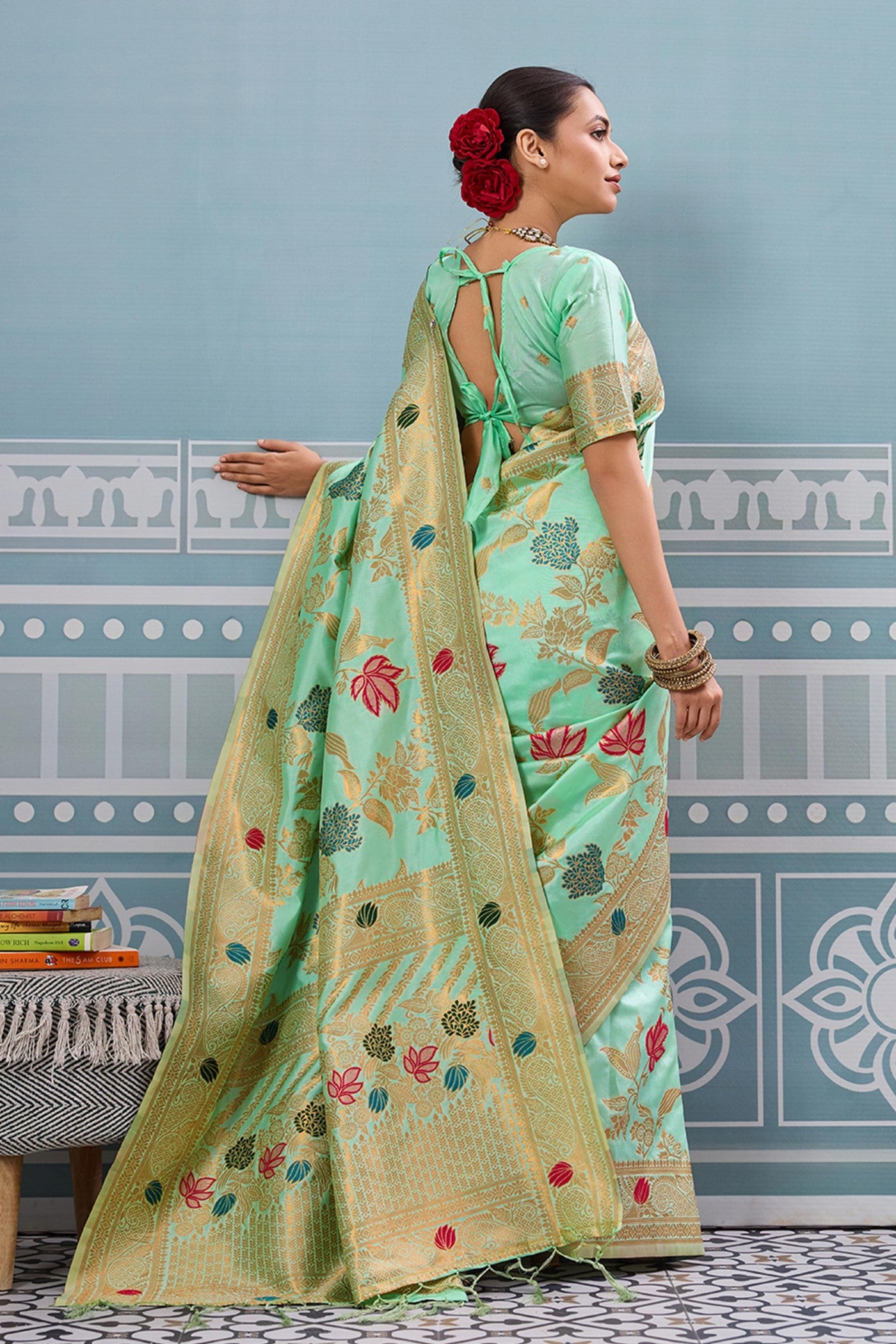 Buy MySilkLove Spring Green Woven Banarasi Saree Online