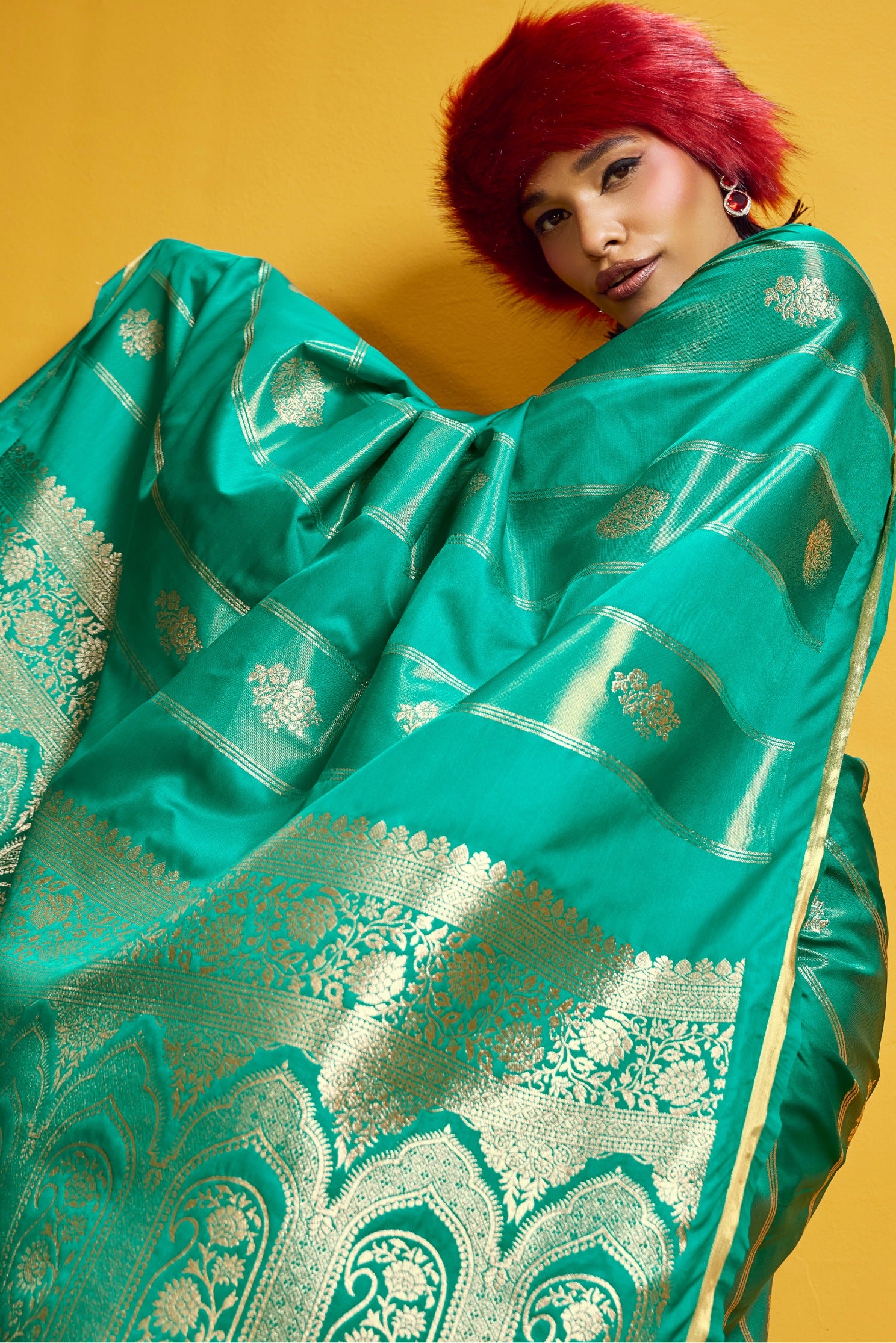 MySilkLove Forest Green Banarasi Handloom Satin Silk Saree