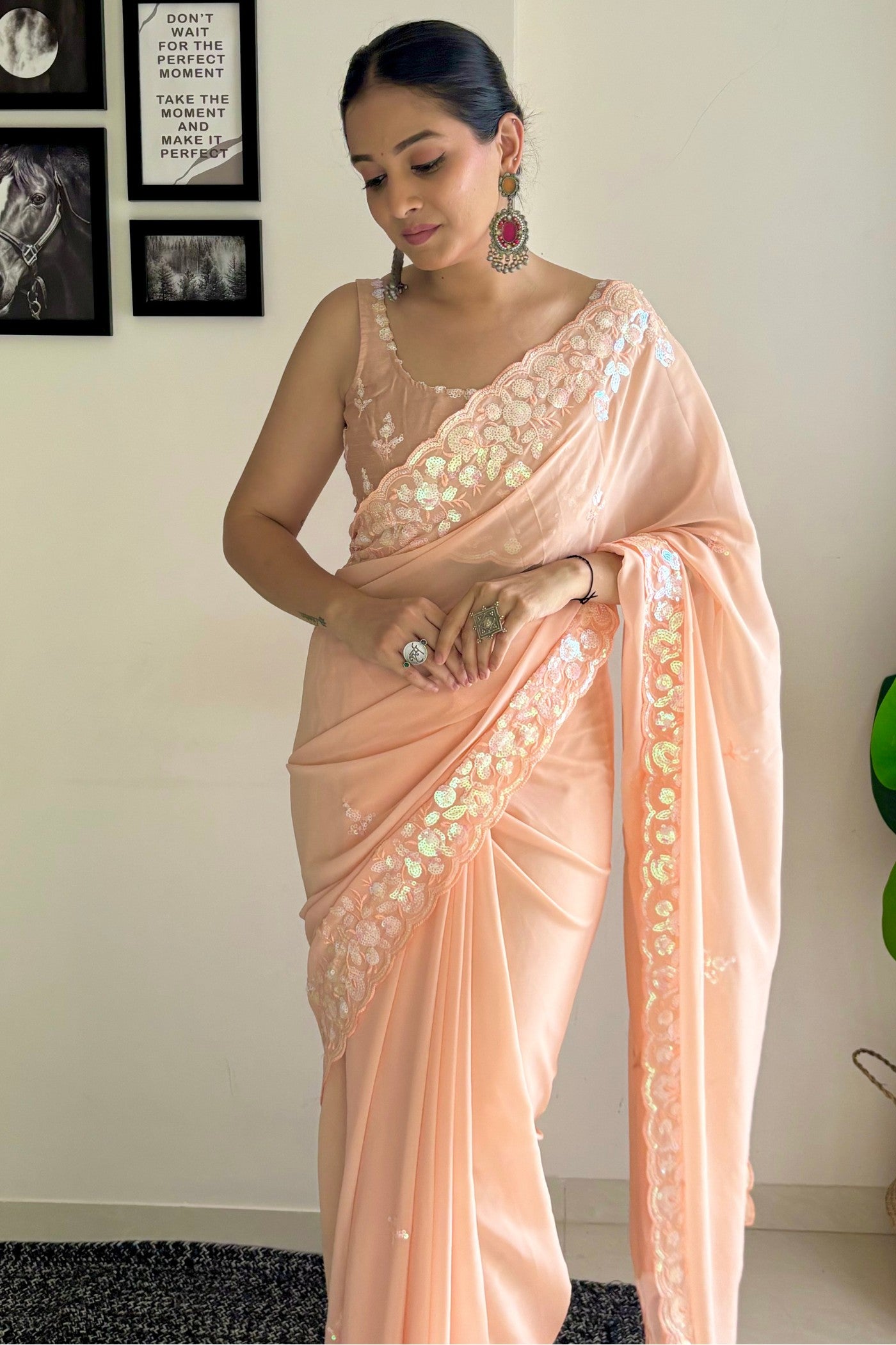 Buy MySilkLove Manhattan Orange Embroidery Georgette saree Online