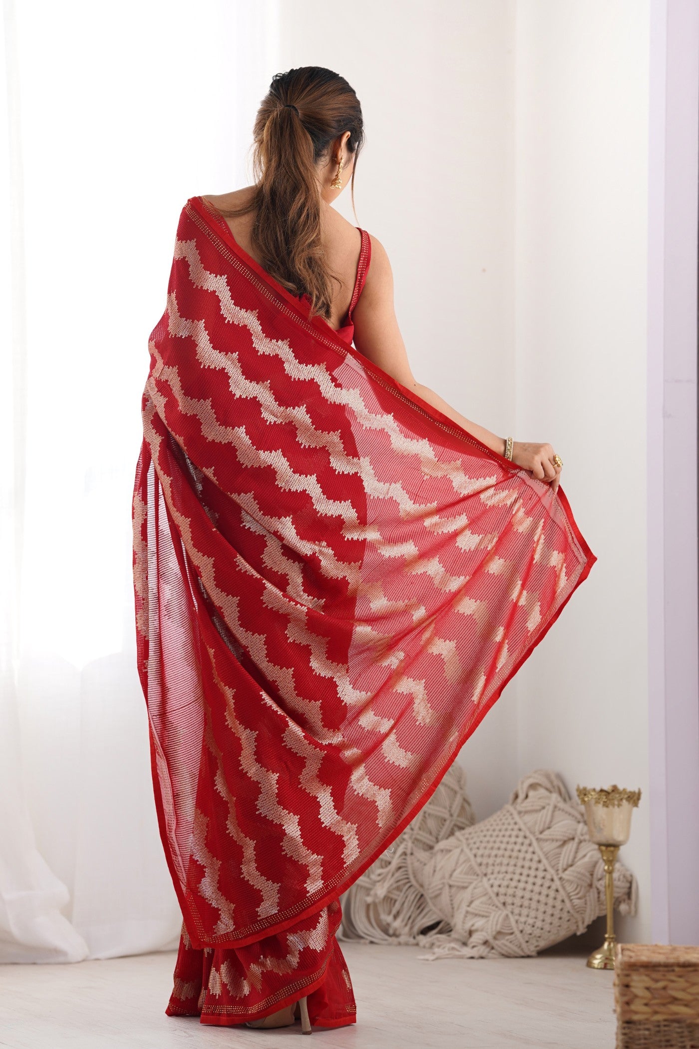 Buy MySilkLove Rose Red Embroidered Partywear Saree Online