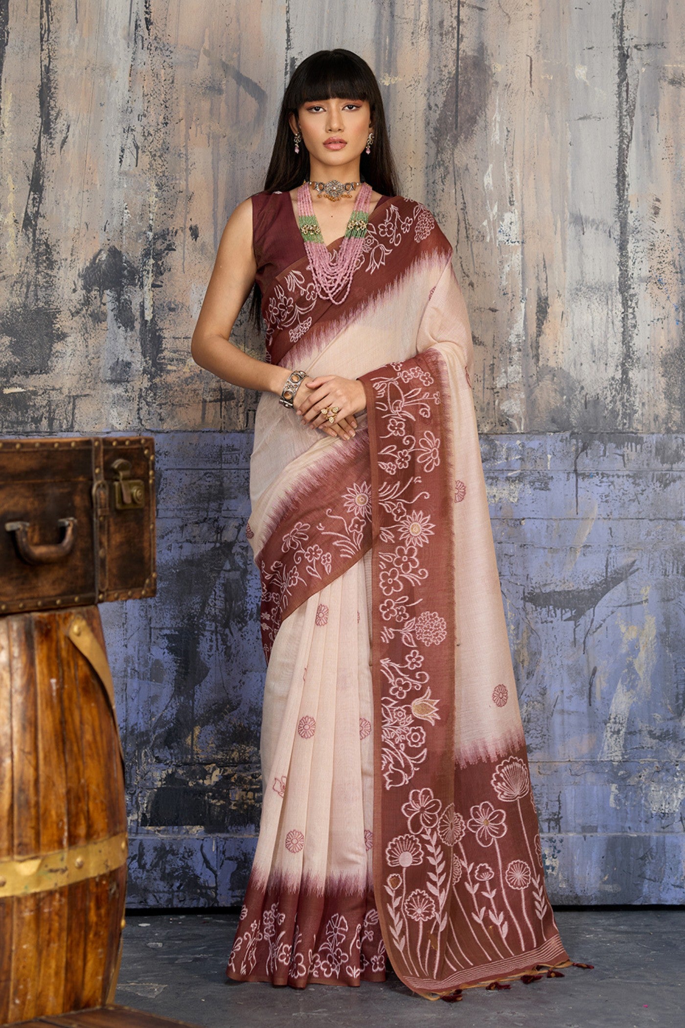 Buy MySilkLove Caramel Brown Handloom Munga Cotton Saree Online