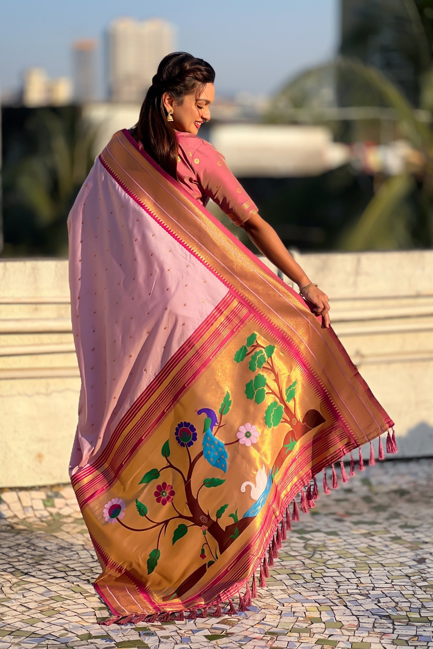 Buy MySilkLove Brilliant Rose Pink Zari Woven Paithani Saree Online
