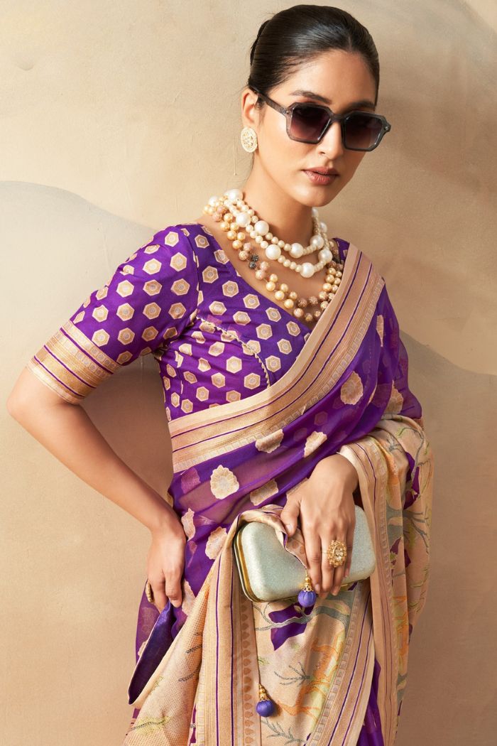 Buy MySilkLove Wine Berry Purple Woven Georgette saree Online