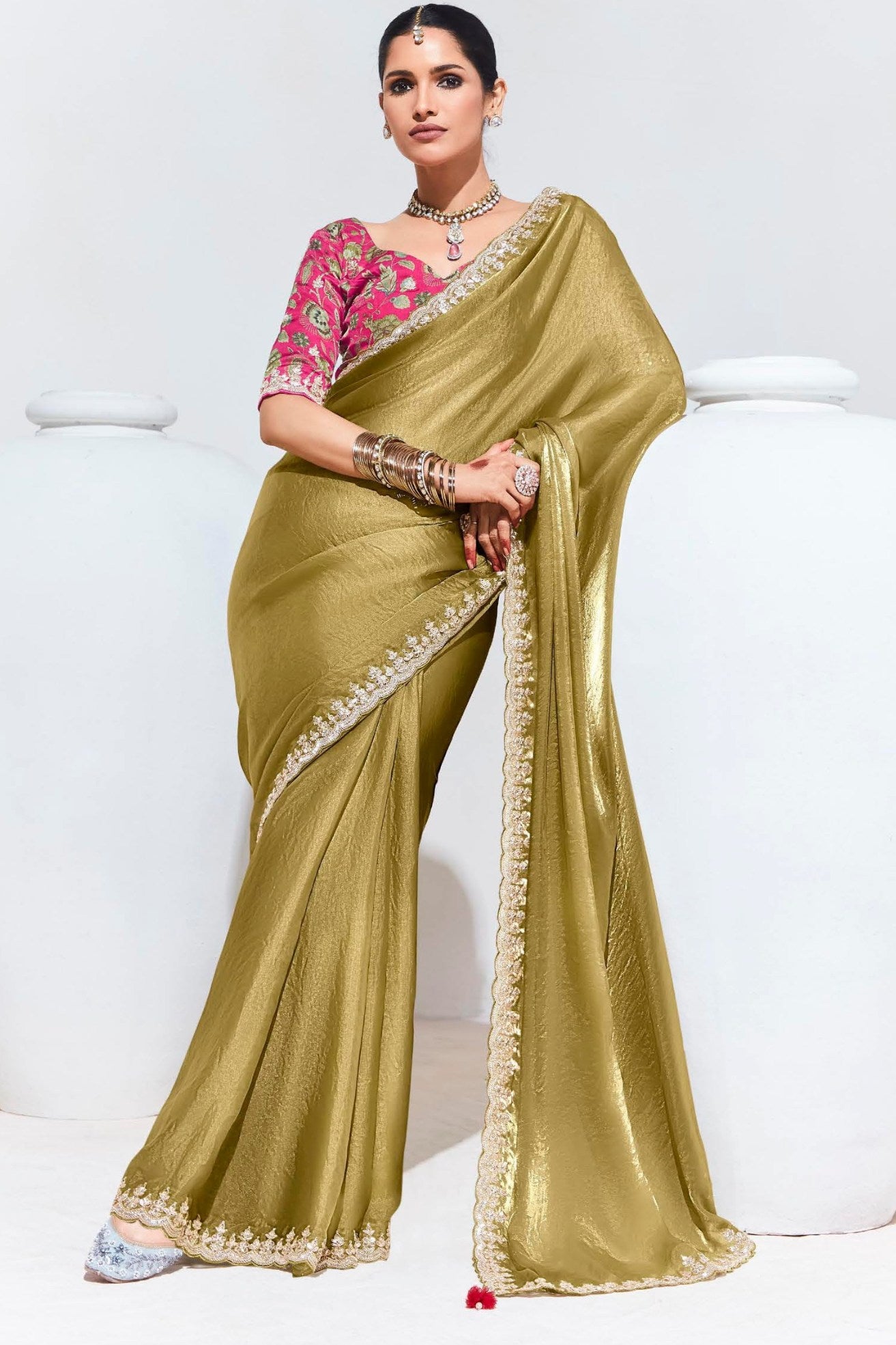 Buy MySilkLove Kumera Yellow Tissue Organza Designer Partywear Saree Online