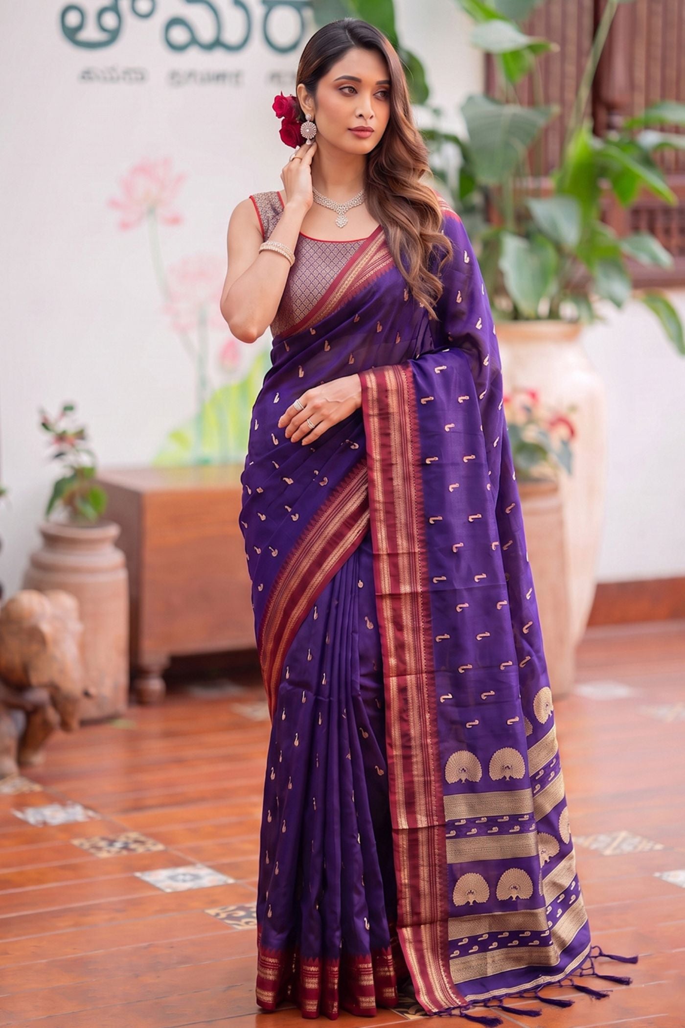 Buy MySilkLove Wisteria Purple Banarasi Woven Soft Silk Saree Online