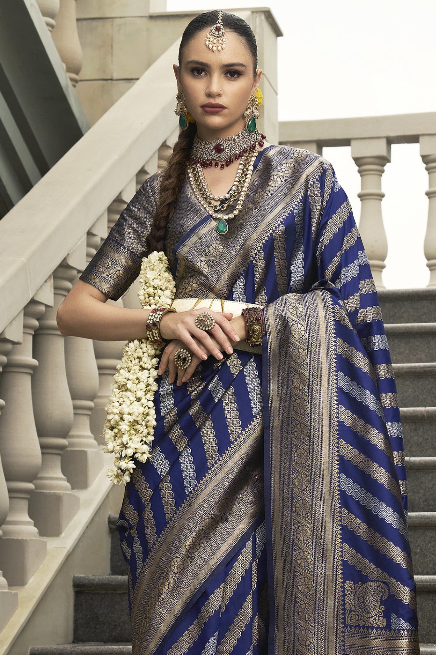 Buy MySilkLove Martinique Blue Woven Banarasi Saree Online