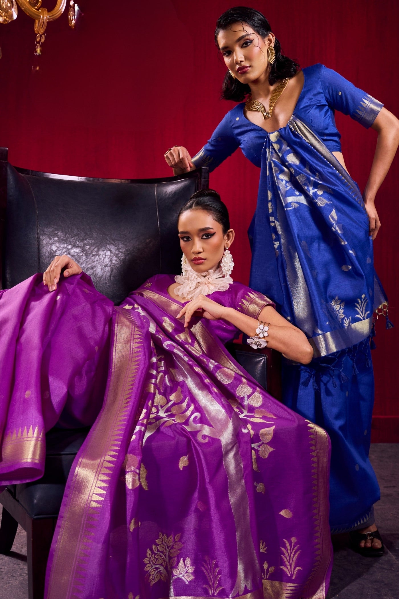 Buy MySilkLove Violet Purple Handloom Satin Linen Silk Saree Online