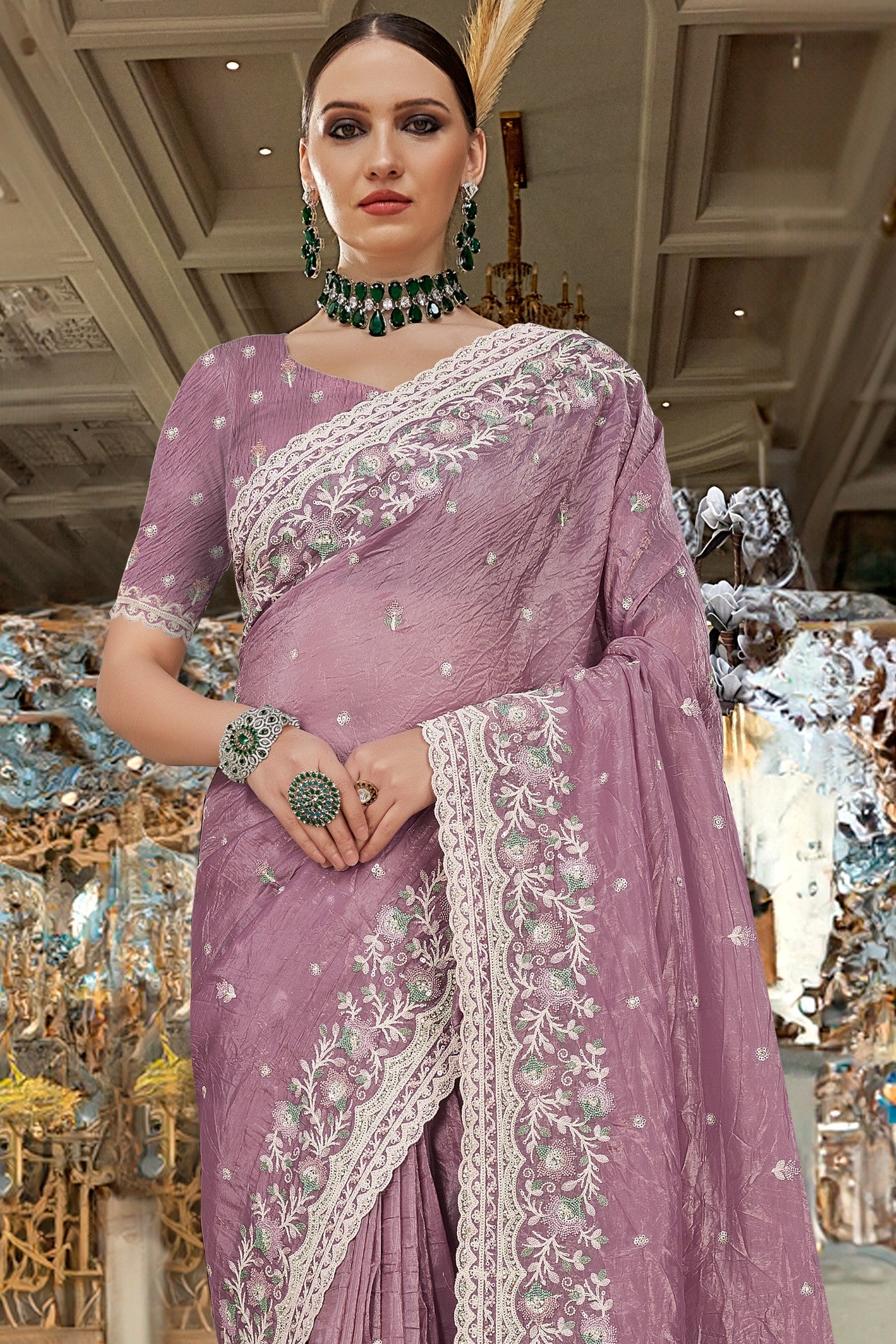 Buy MySilkLove Bouquet Purple Embroidery Designer Saree Online