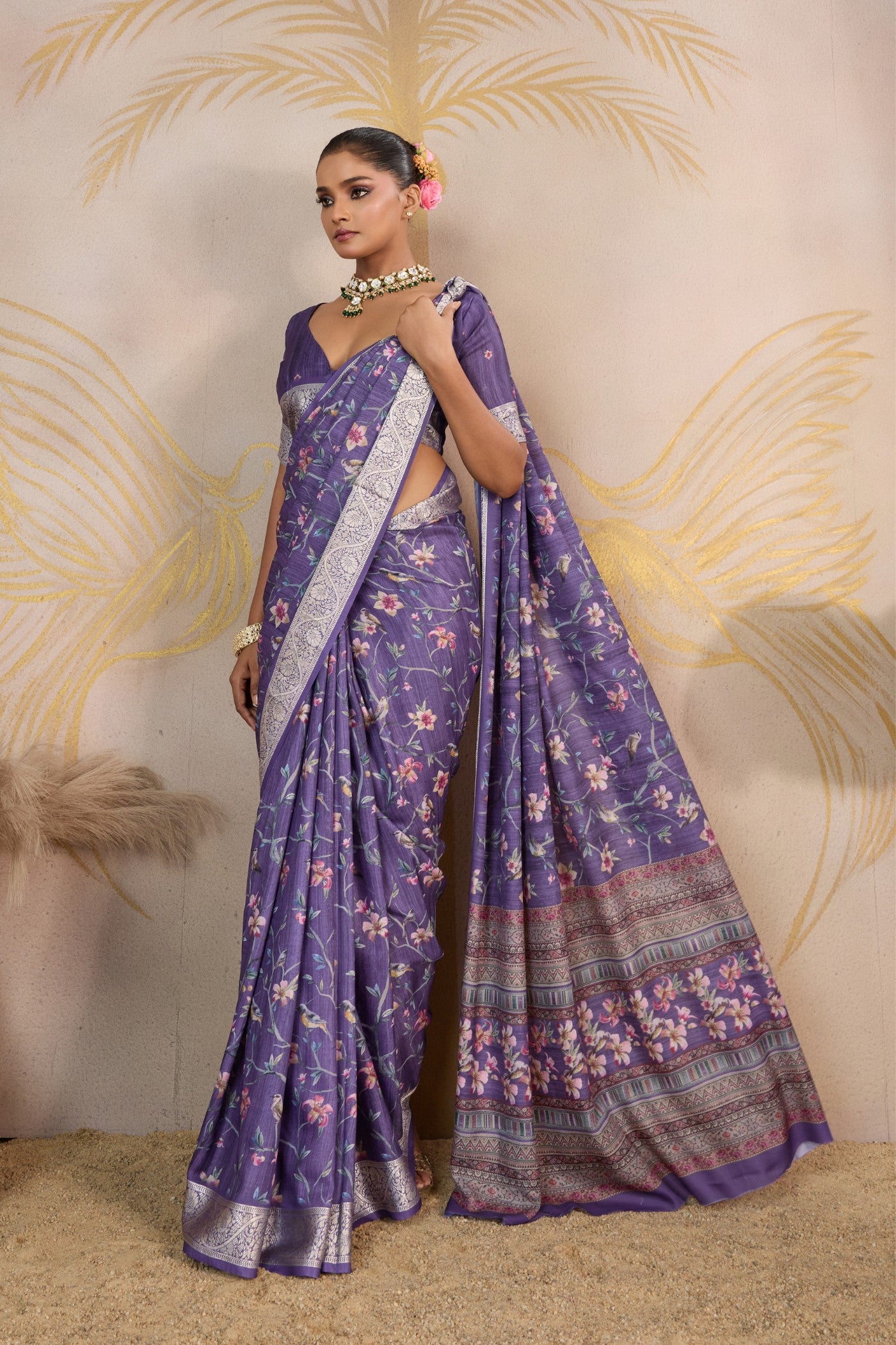 Buy MySilkLove Gemstone Purple Viscose Digital Printed Saree Online