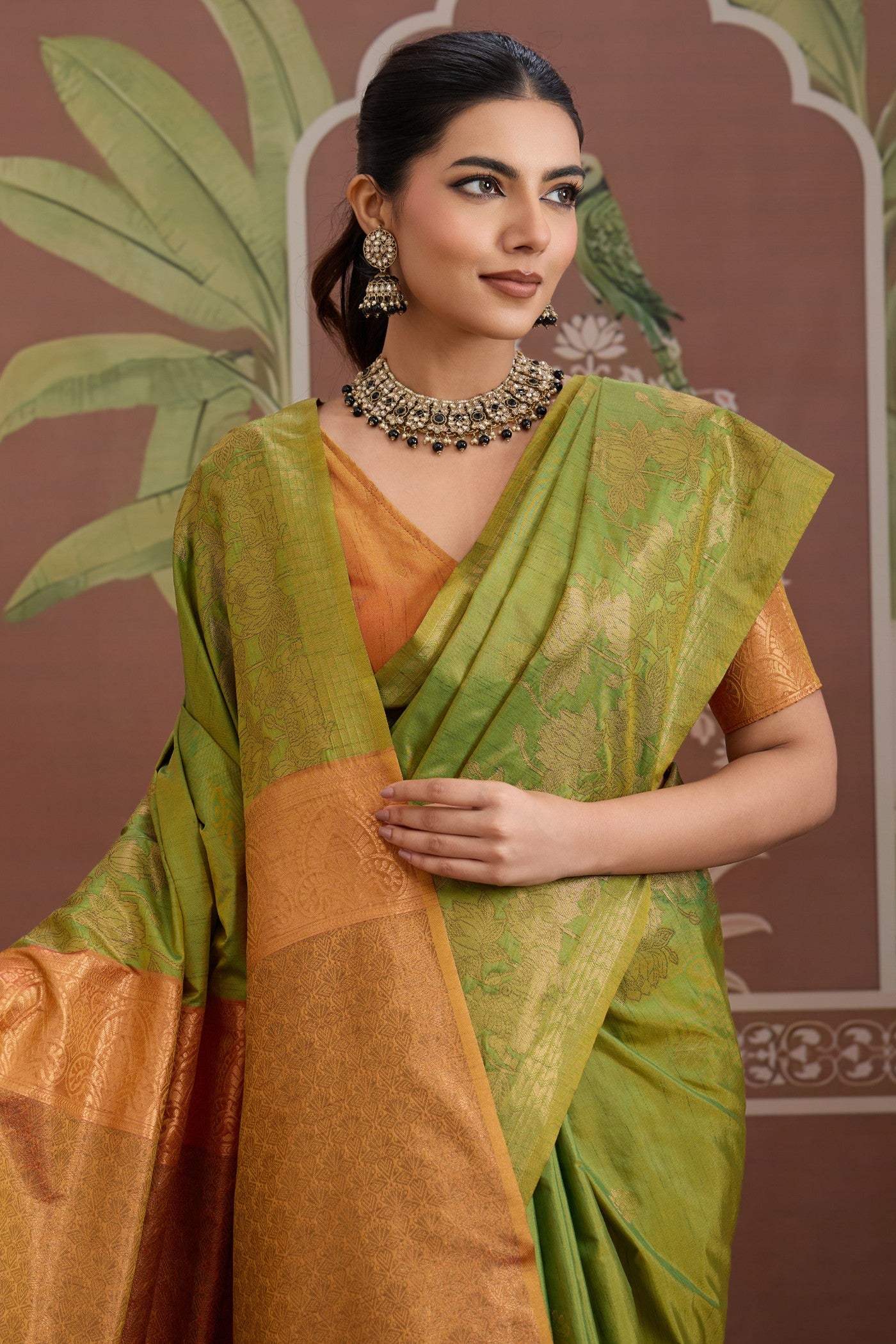 Buy MySilkLove Charteuse Green Banarasi Handloom Tussar Saree Online
