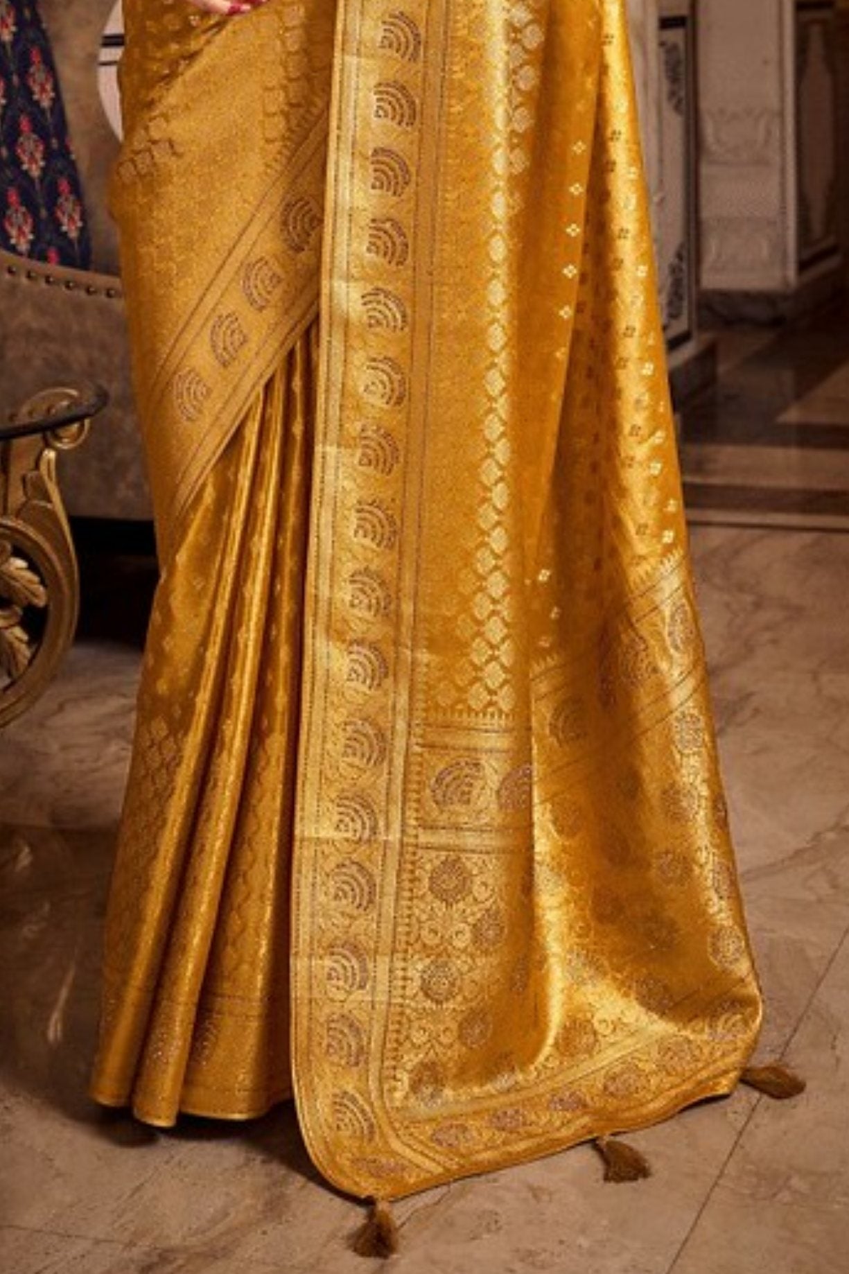 Buy MySilkLove Golden Yellow Zari Woven Banarasi Saree Online