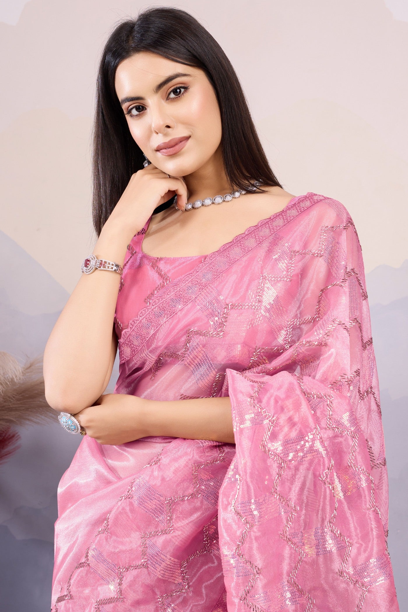 Buy MySilkLove Hoya Pink Designer Partywear Saree Online