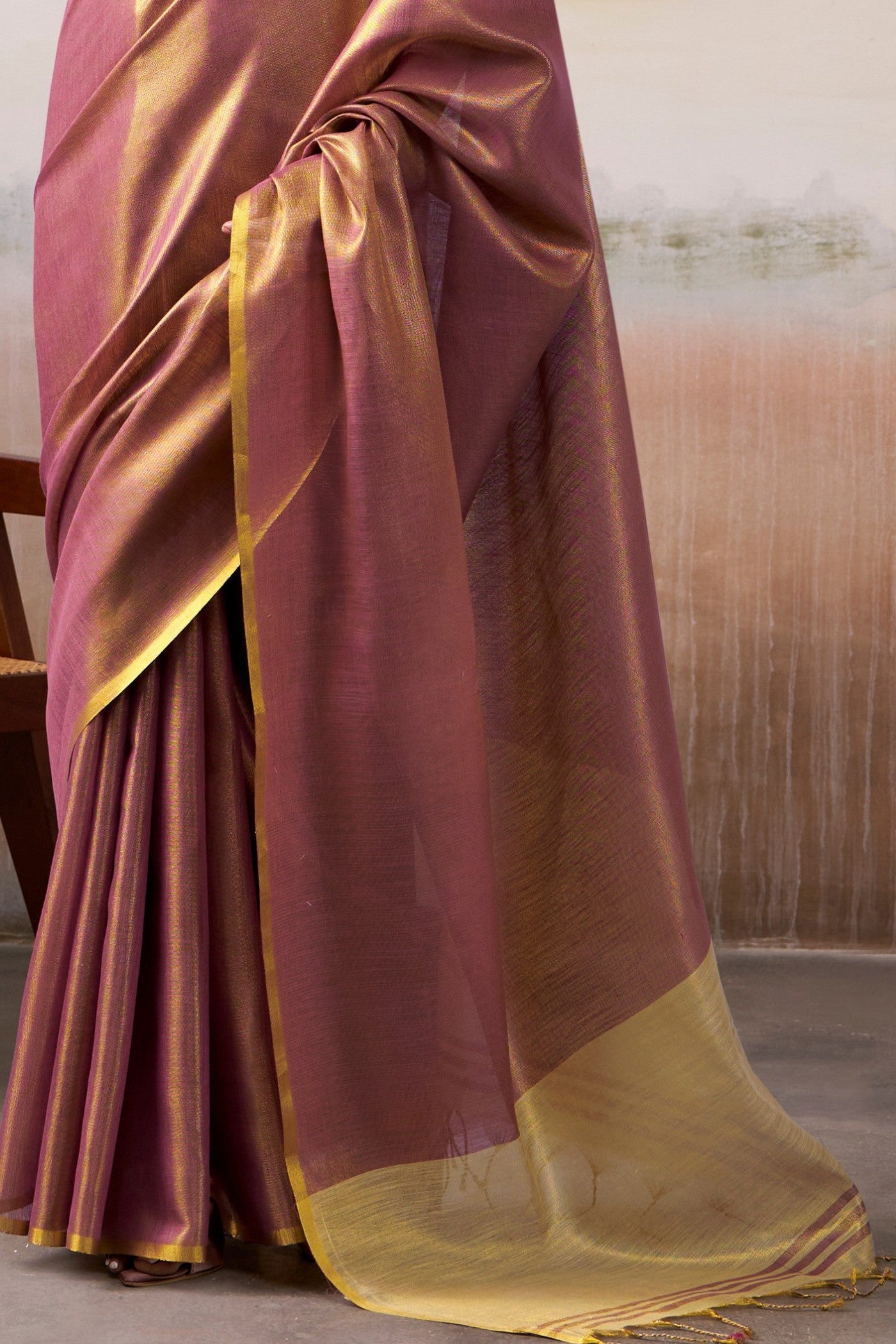 Buy MySilkLove Pecan Brown Handloom Tissue Saree Online