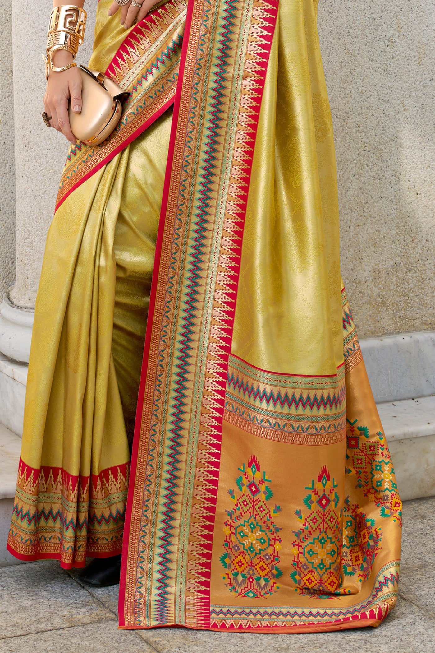 Buy MySilkLove Dijon Yellow Tissue Handloom Saree Online