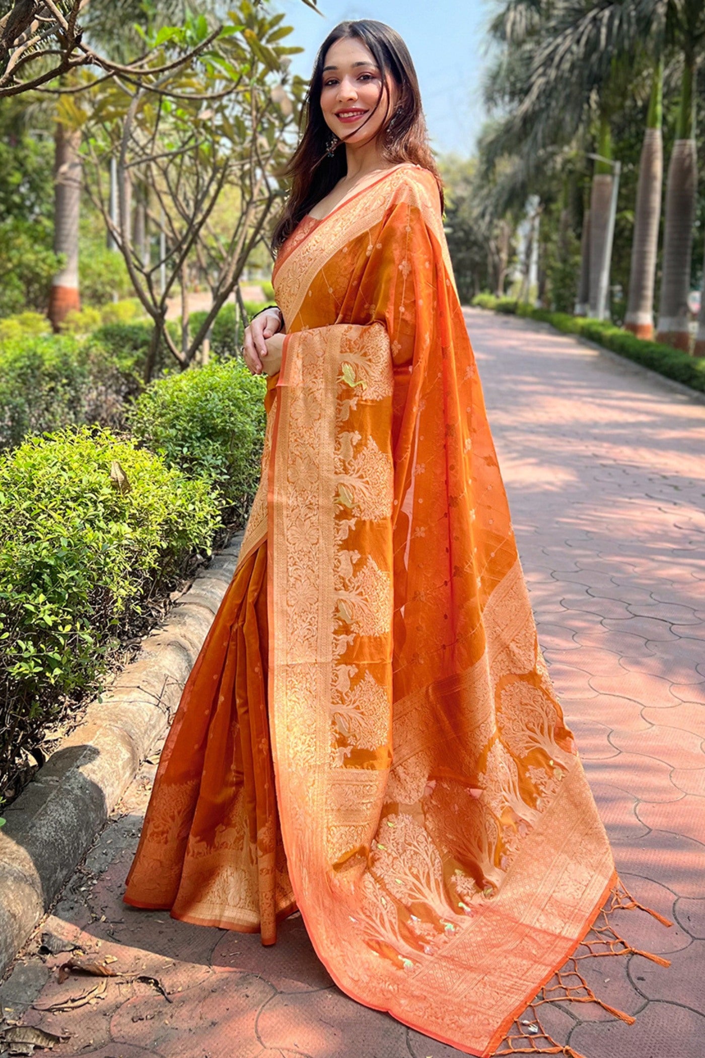 Buy MySilkLove Daisy Yellow Woven Organza Saree Online