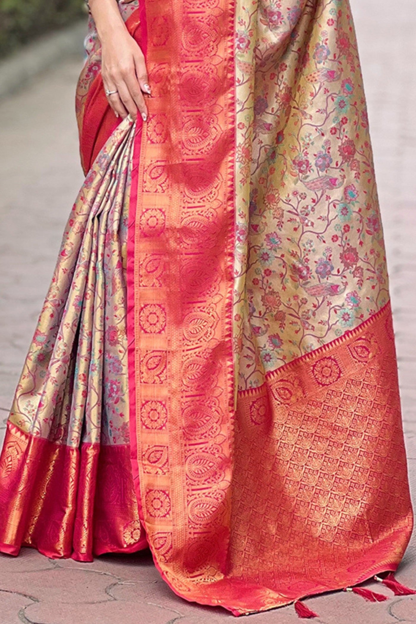 Buy MySilkLove Valencia Red and Cream Woven Banarasi Saree Online