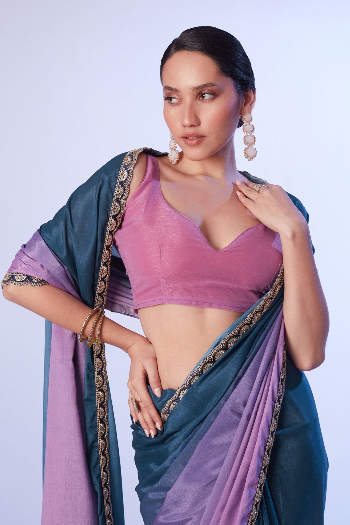 Buy MySilkLove Spruce Blue and Purple Designer Partywear Saree Online