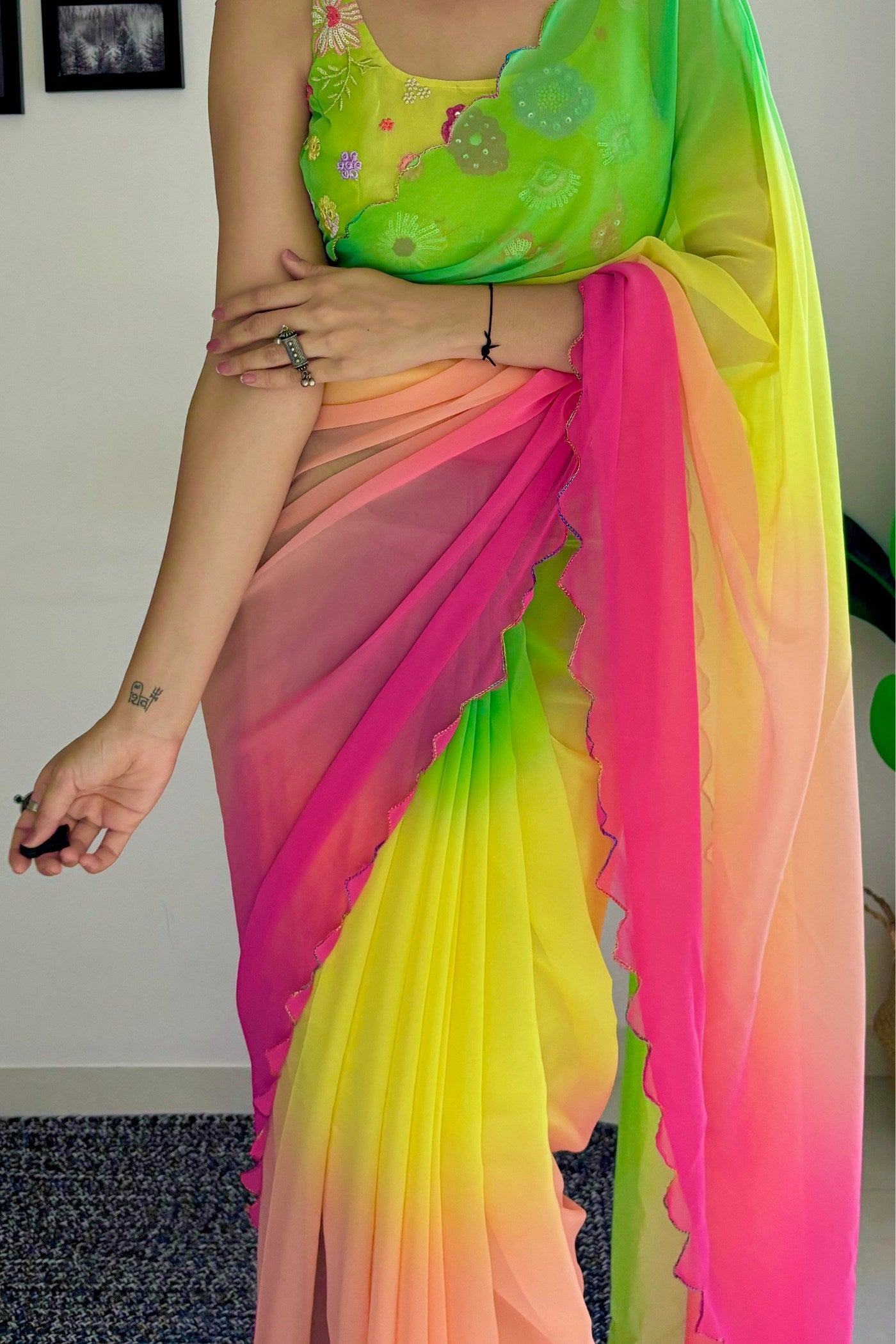 Buy MySilkLove Multicolor Green Georgette Saree Online