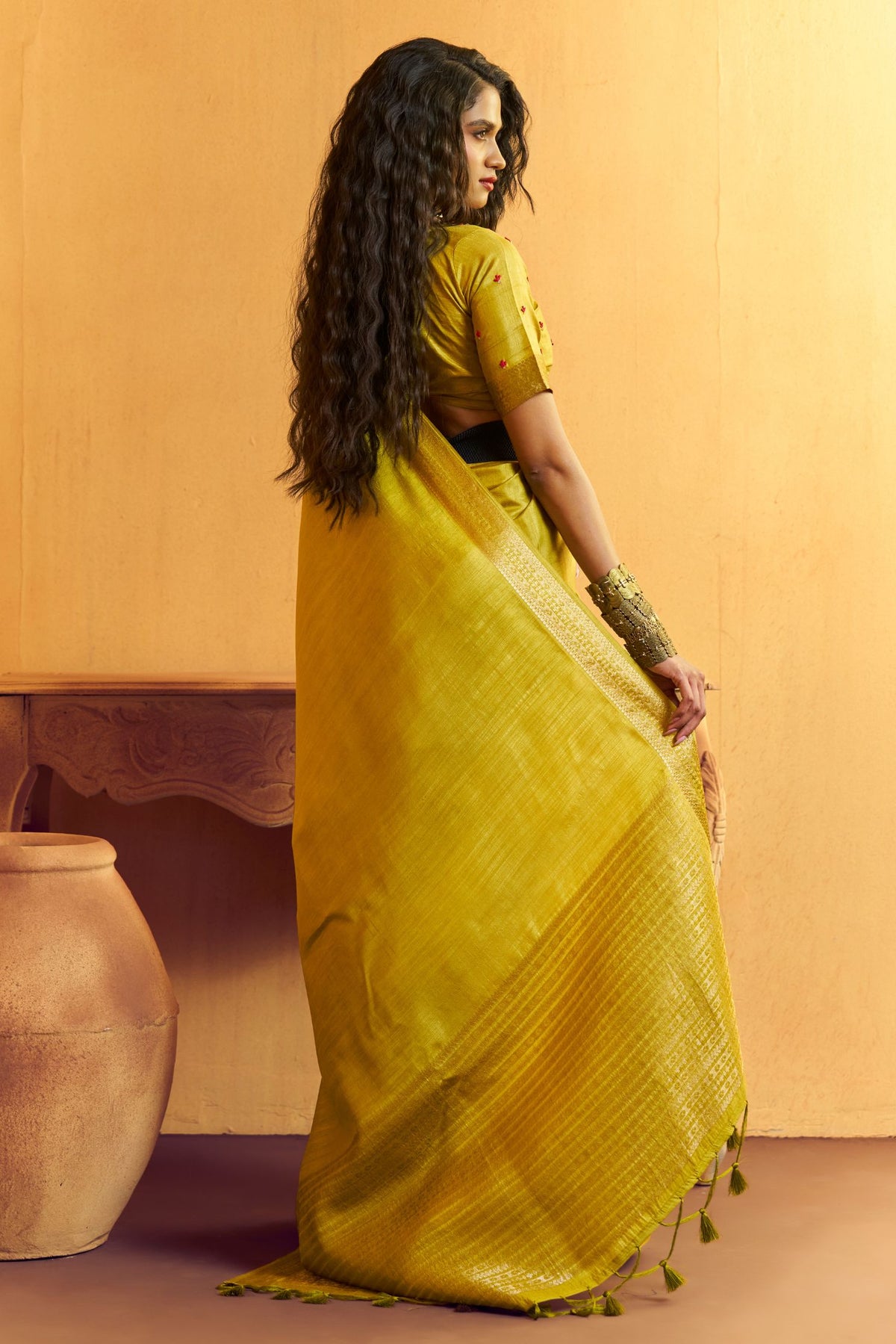 Buy MySilkLove Key Lime Green Tussar Handloom Silk Saree Online