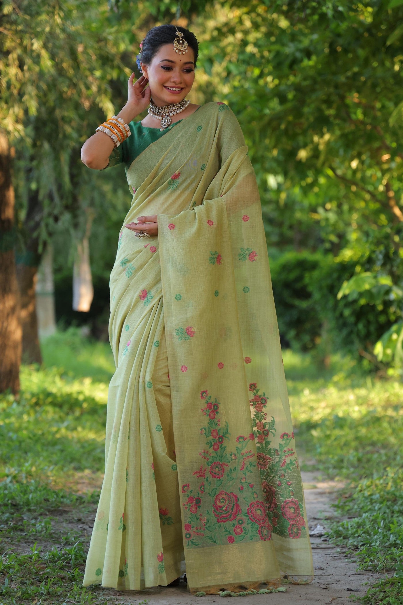 Buy MySilkLove Primrose Green Muga Cotton Saree Online