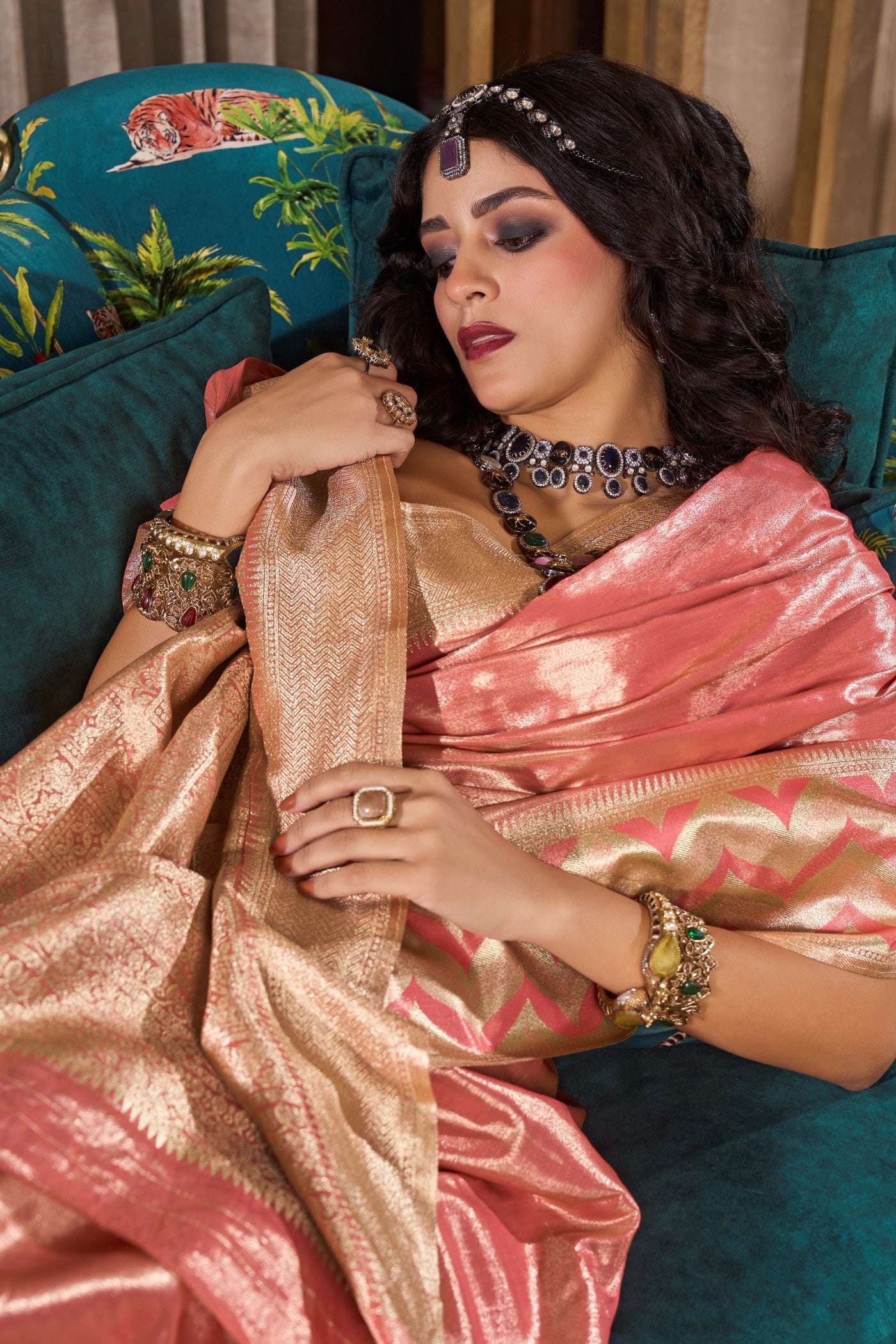 Buy MySilkLove Warm Pink Handloom Tissue Saree Online