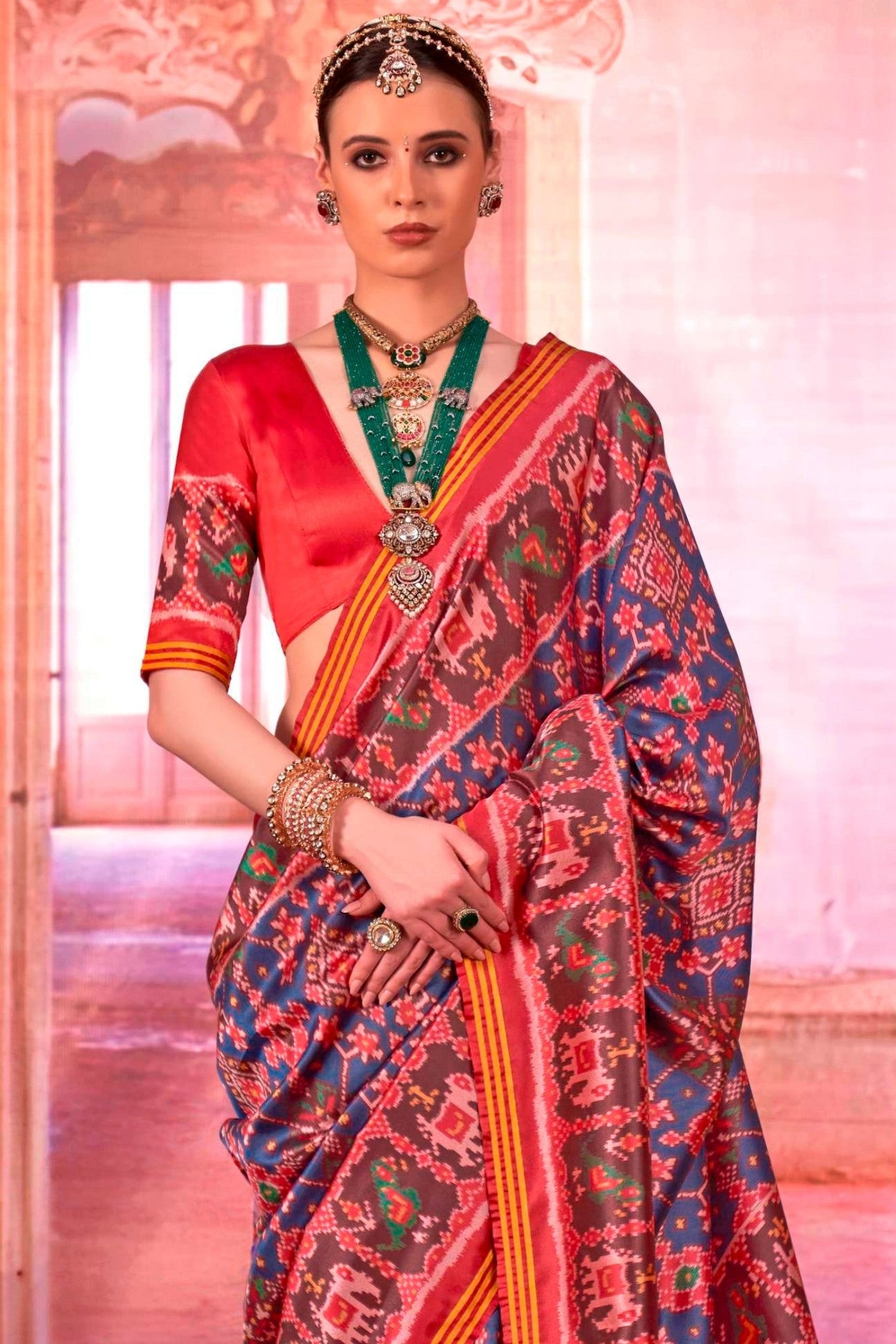 Buy MySilkLove Carolina Blue Printed Patola Saree Online