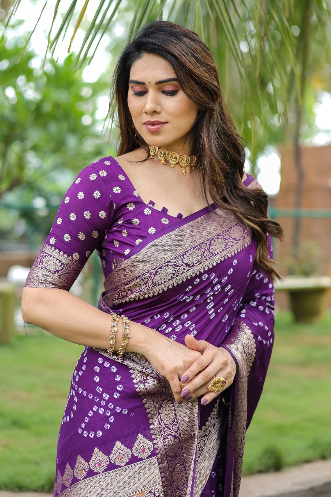 Buy MySilkLove Eminence Purple Woven Bandhani Dola Silk Saree Online