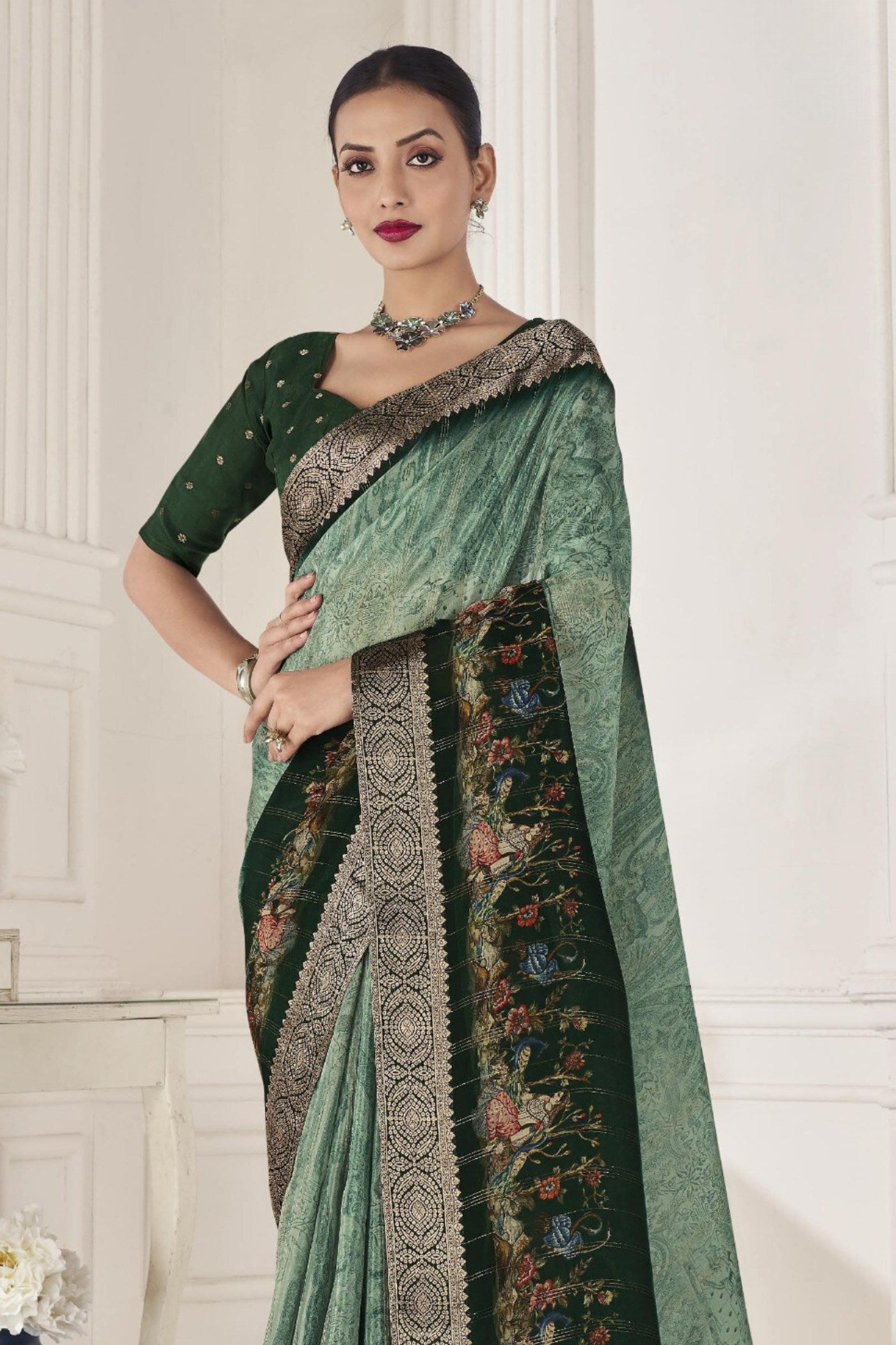 Buy MySilkLove Winter Green Banarasi Silk Saree Online