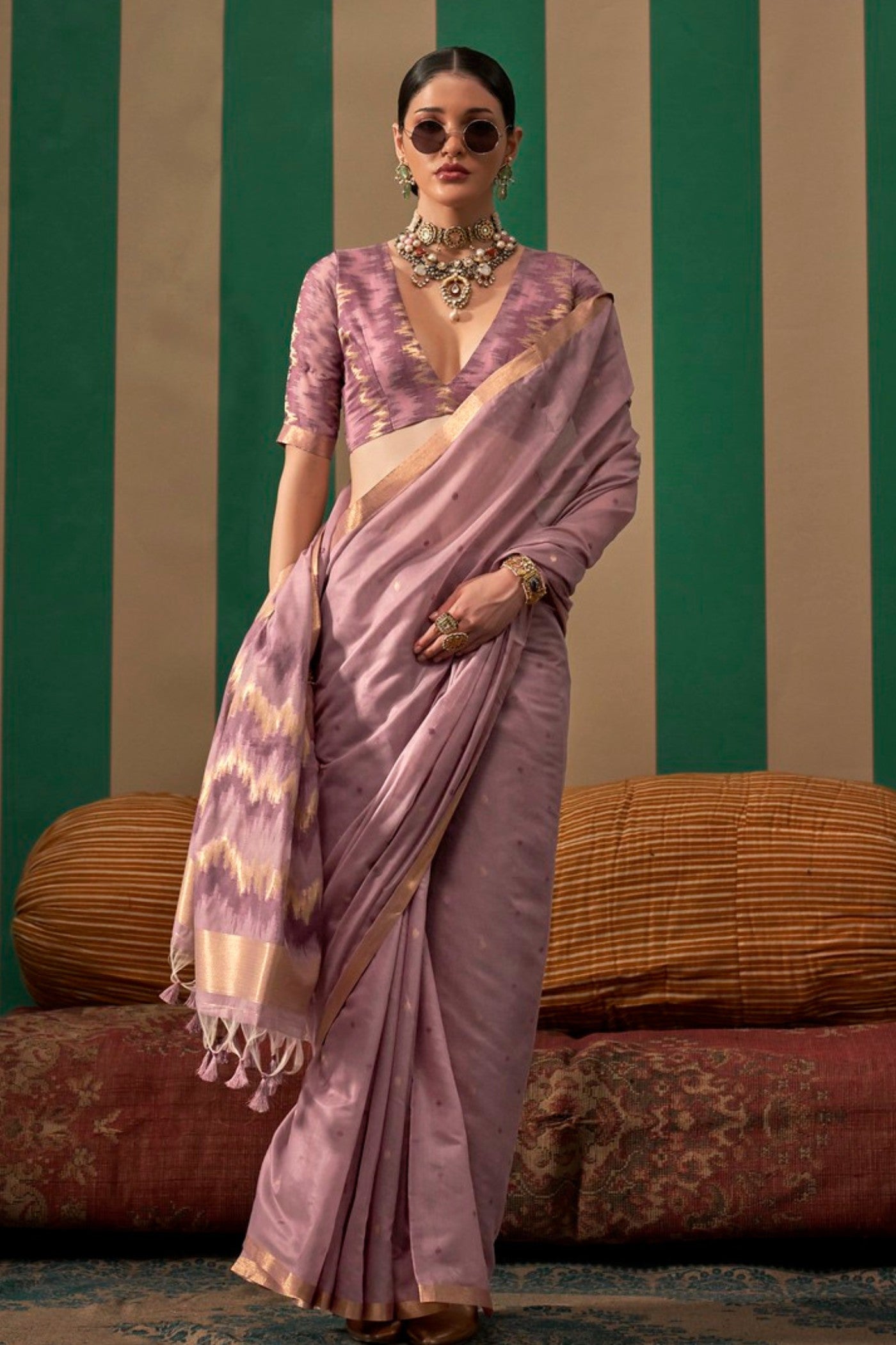 Buy MySilkLove Brandy Rose Purple Handloom Linen Saree Online