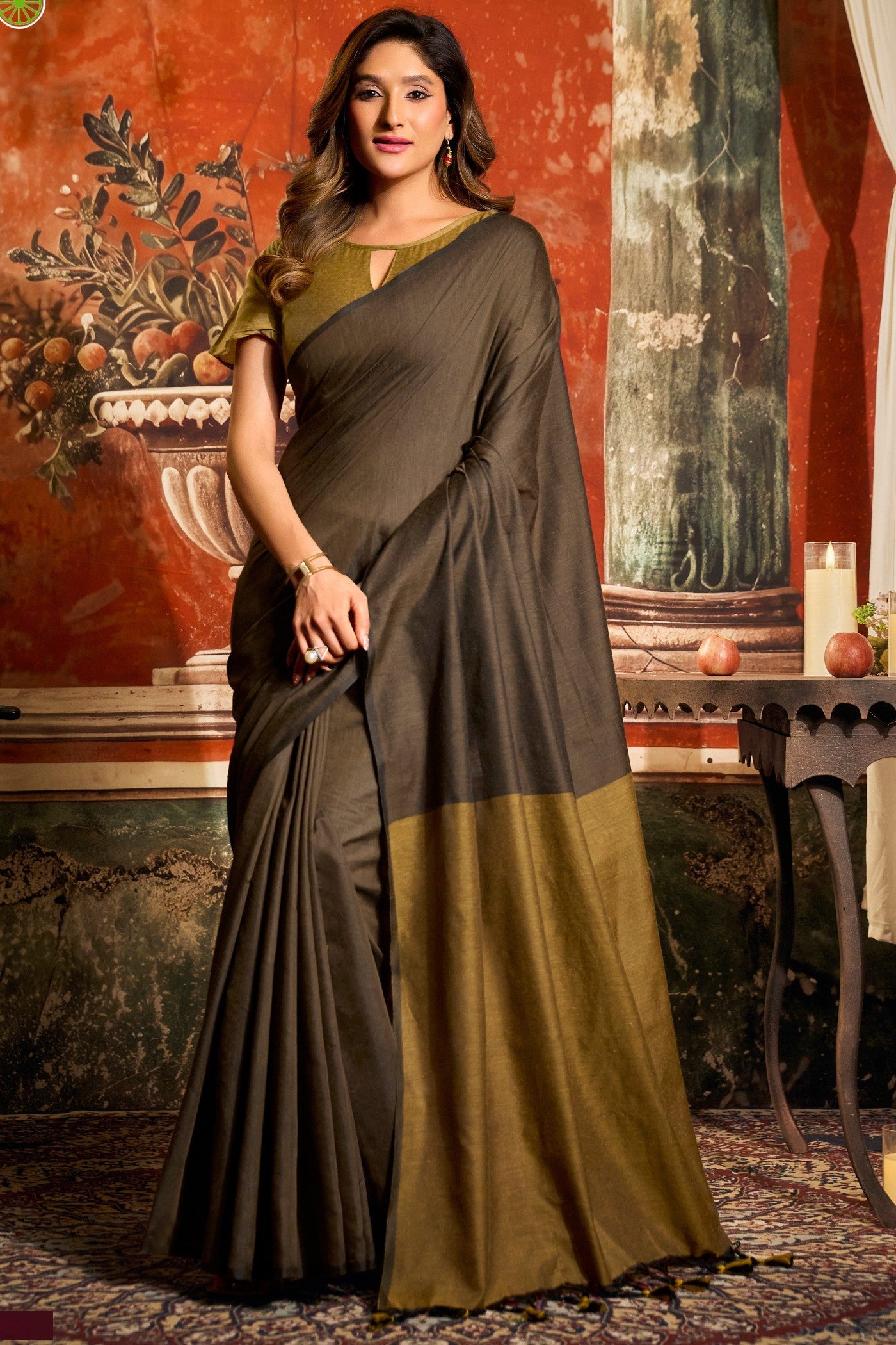 Buy MySilkLove Auburn Brown Handloom Mul Mul Cotton Saree Online