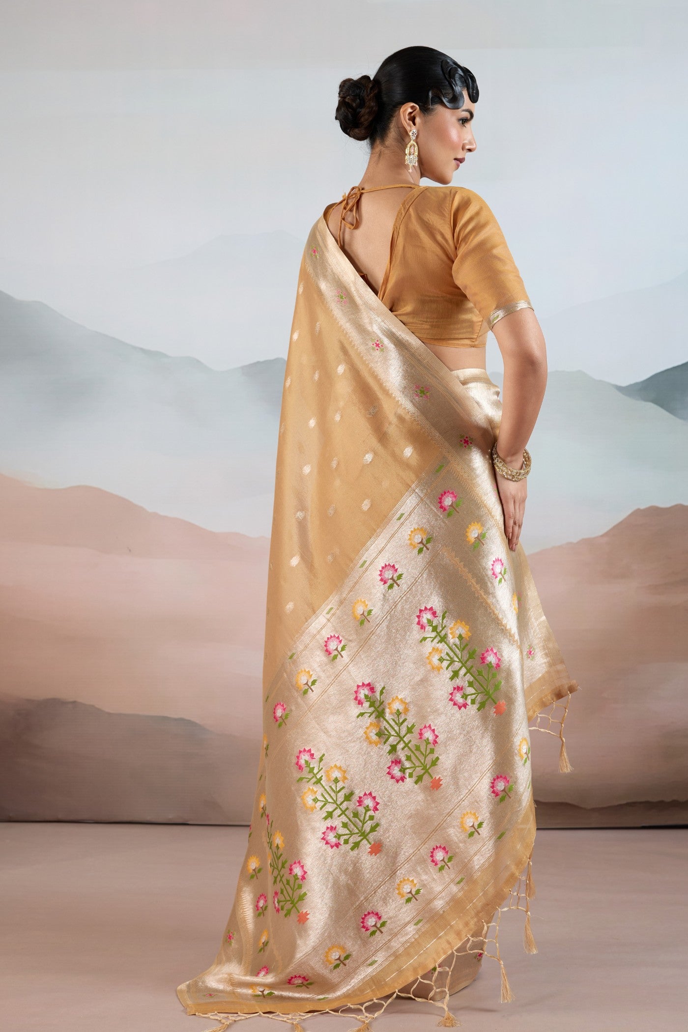 Buy MySilkLove Citrus Orange Zari Woven Tissue Paithani Saree Online