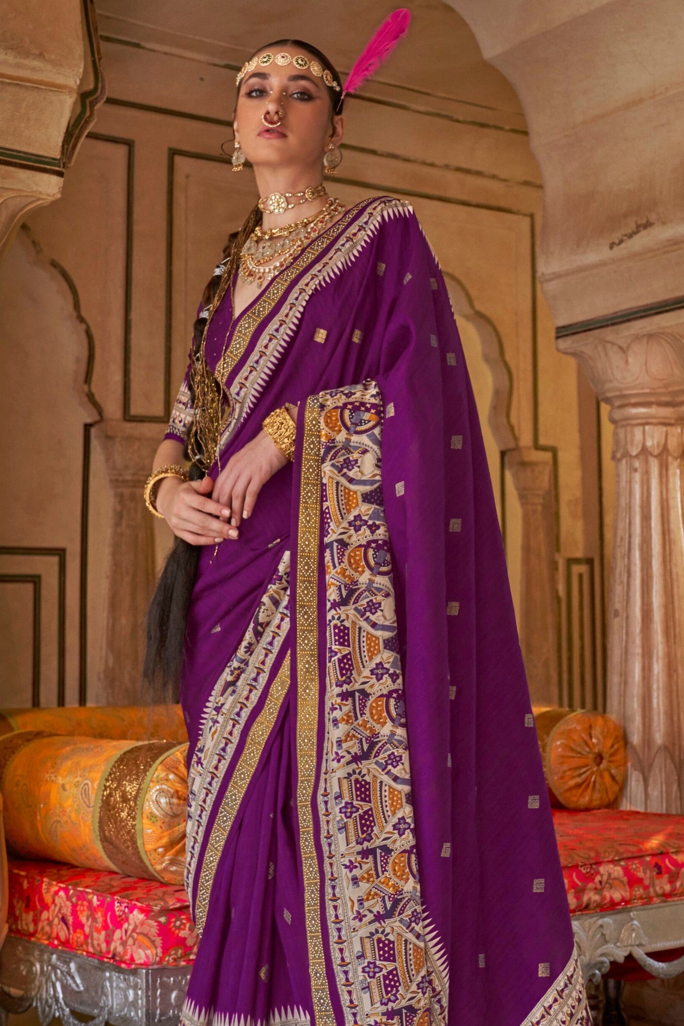 Buy MySilkLove Geranium Purple Printed Patola Saree Online