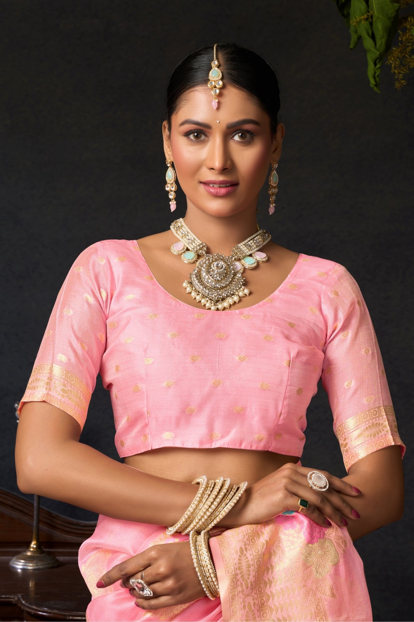 Buy MySilkLove Cupid Pink Woven Banarasi Organza Saree Online