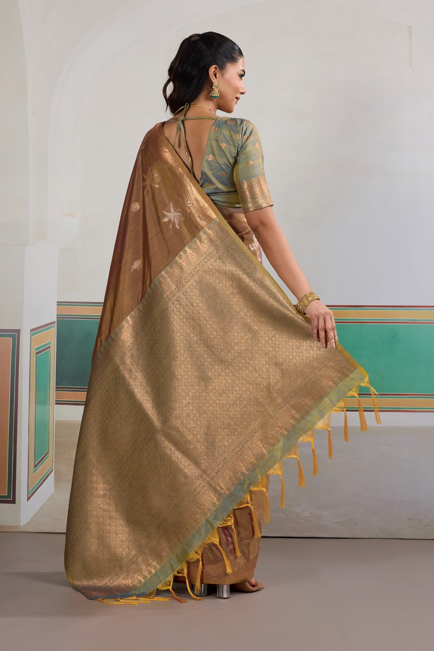 Buy MySilkLove Bister Brown Banarasi Handloom Tussar Saree Online