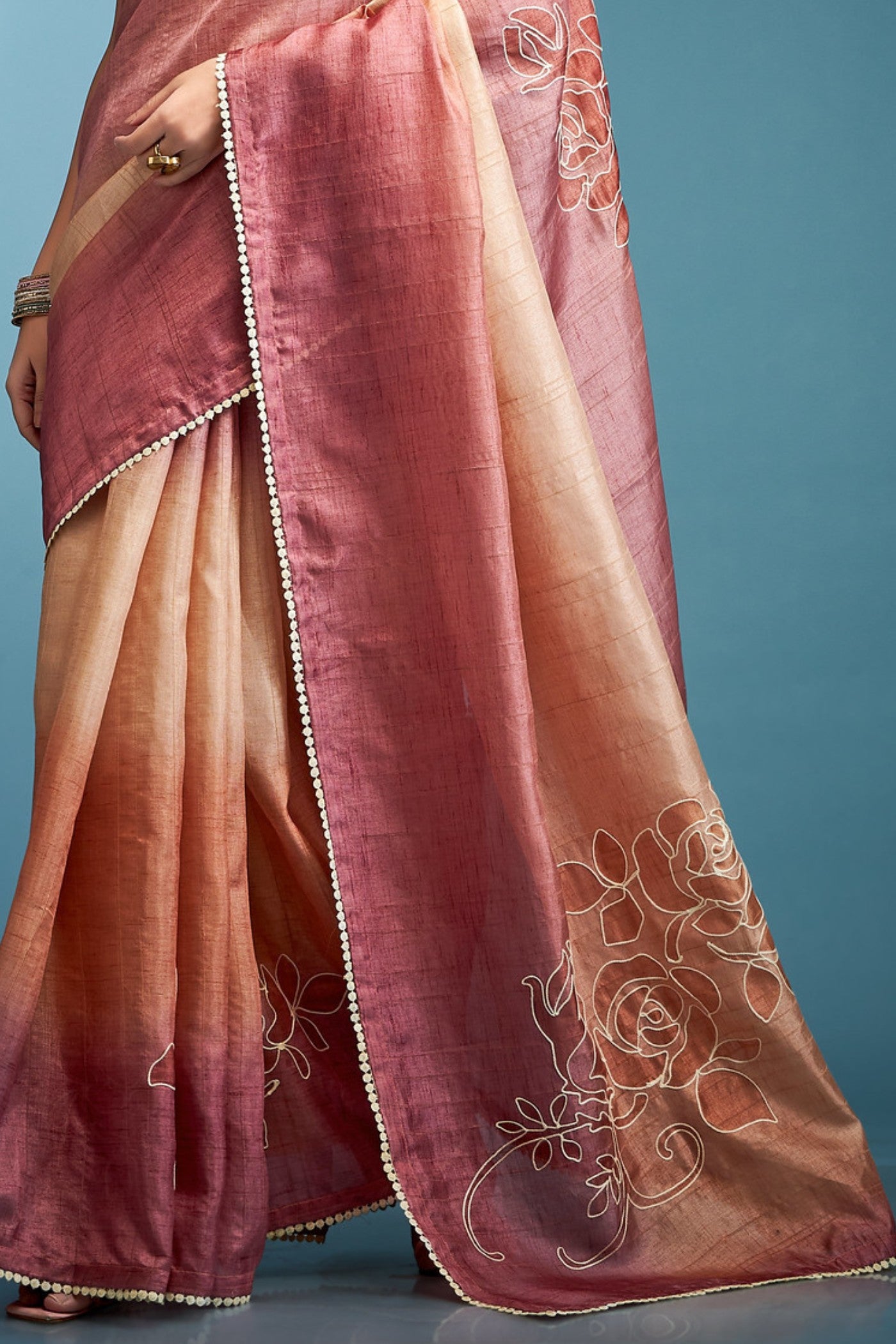 Buy MySilkLove Cosmos Pink Designer Tussar Silk Saree Online