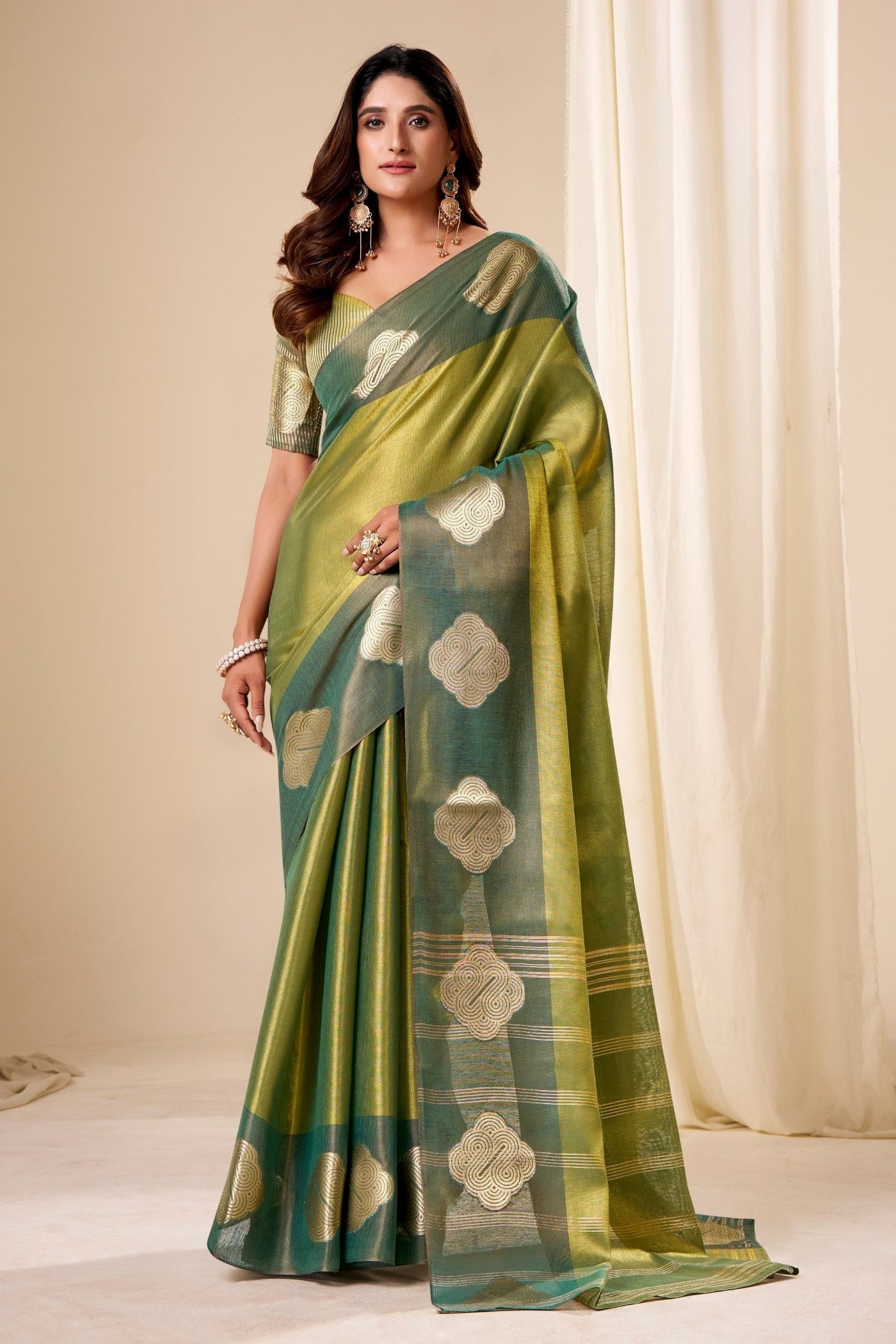 Buy MySilkLove Basil Green Handloom Tissue Saree Online