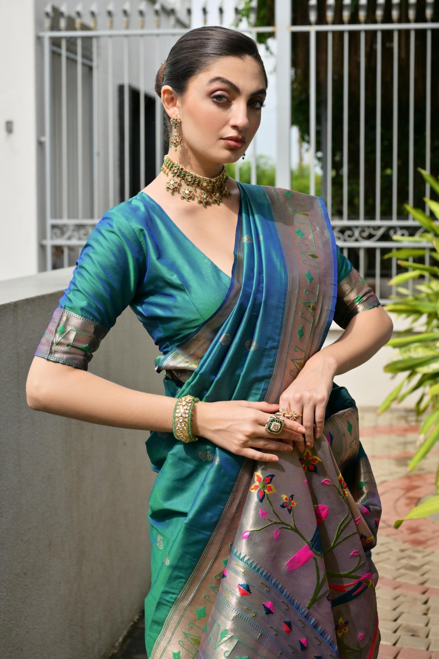 MySilkLove Peacock Green Woven Paithani Saree