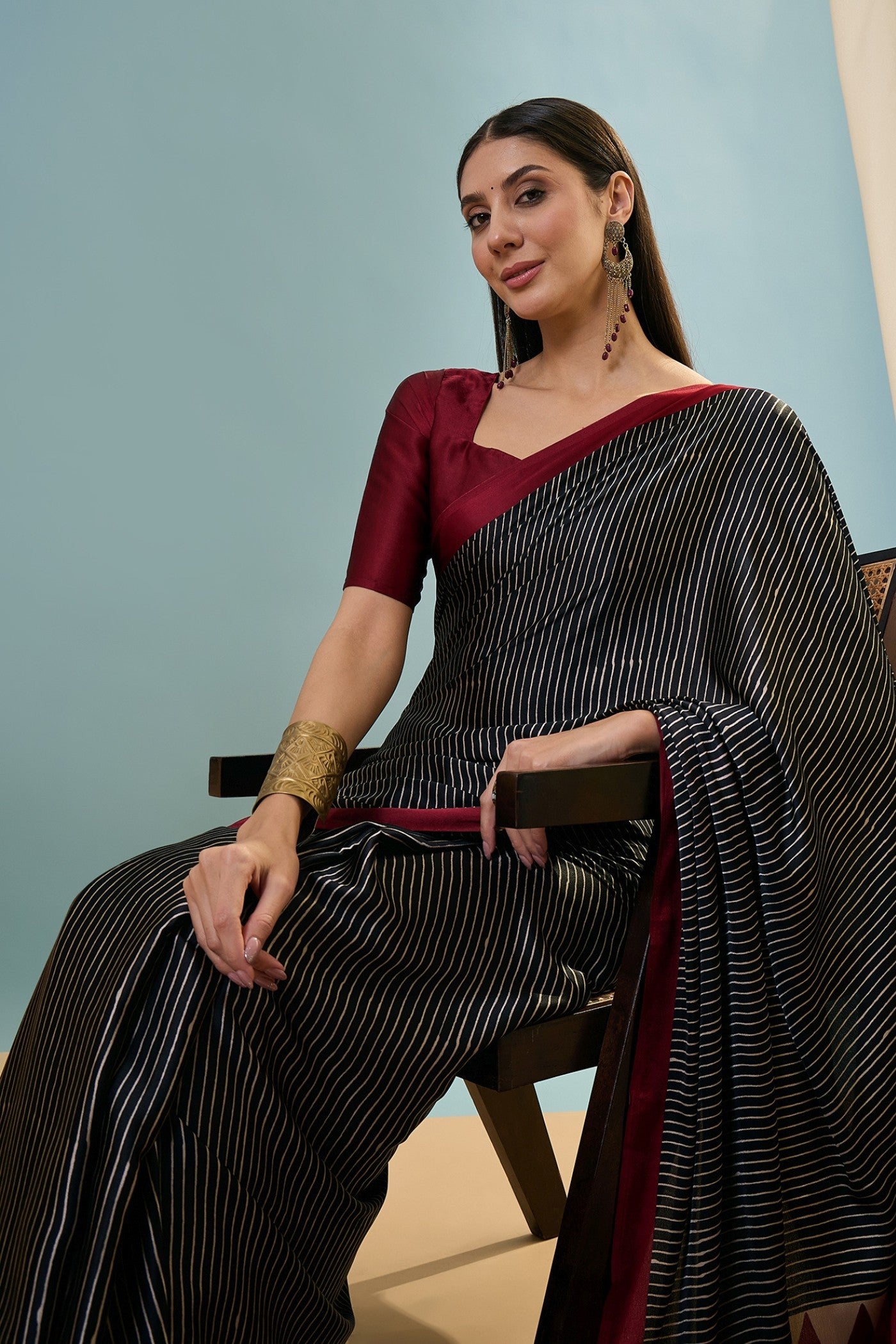 Buy MySilkLove Black Olive Ajrakh Printed Satin Crepe Silk Saree Online