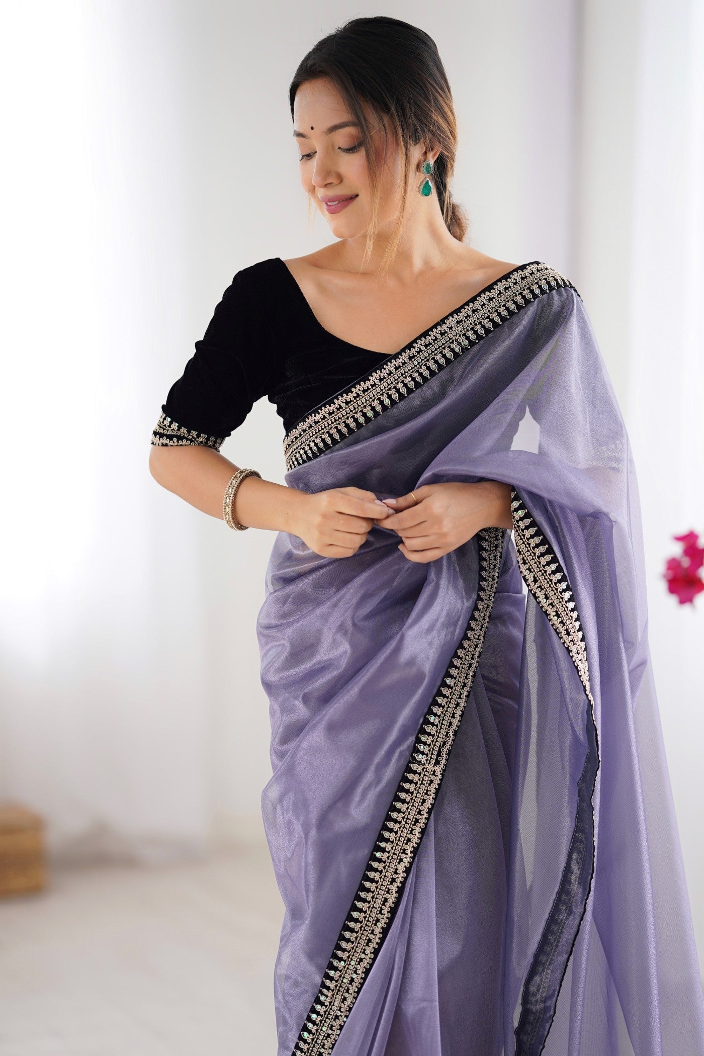 MySilkLove Mauve Purple Partywear Net Saree