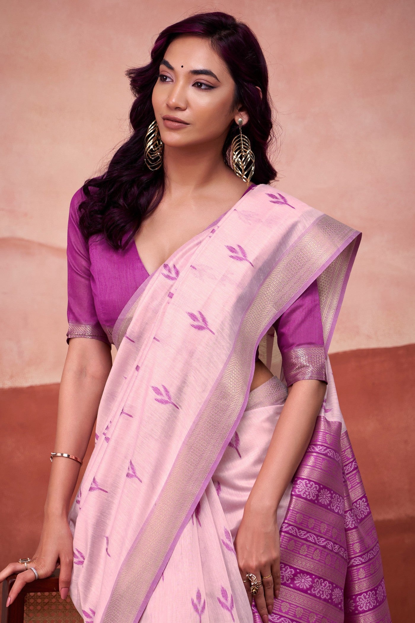 Buy MySilkLove Orchid Pink Woven Modal Cotton Saree Online