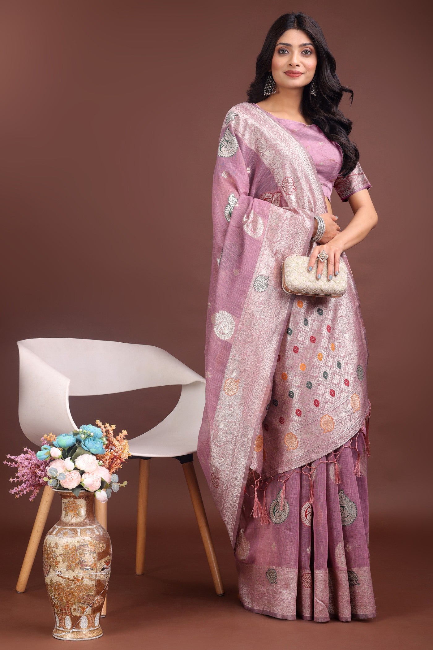 MySilkLove Lily Purple Linen Cotton Saree