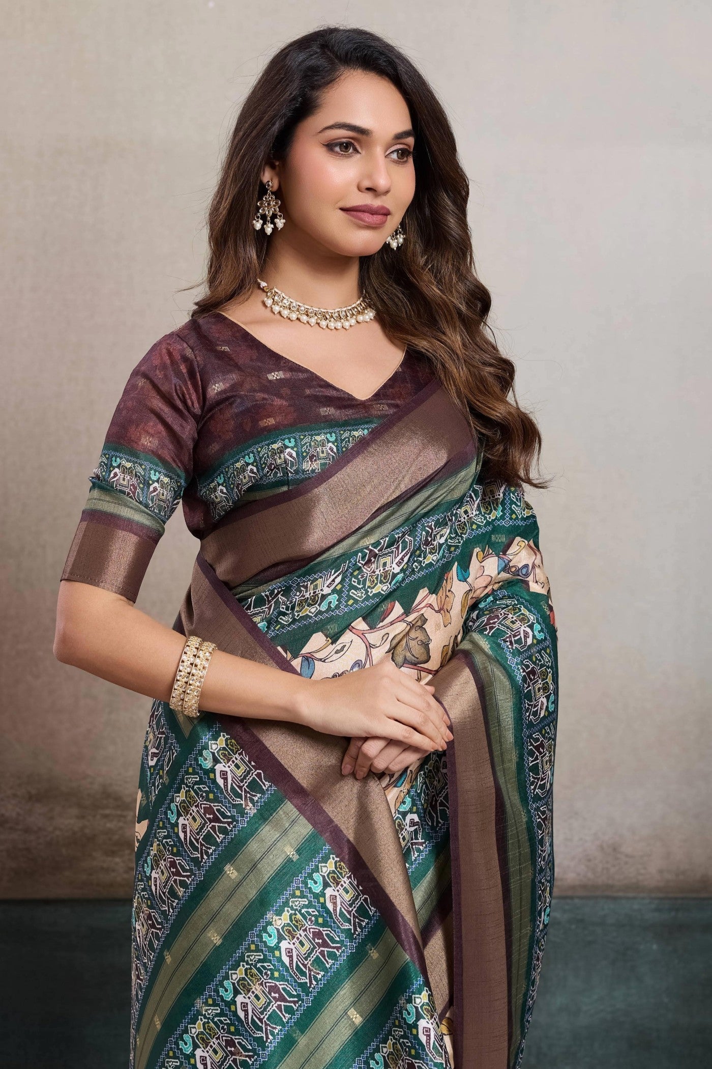 Buy MySilkLove Hues Cream and Blue Digital Printed Saree Online