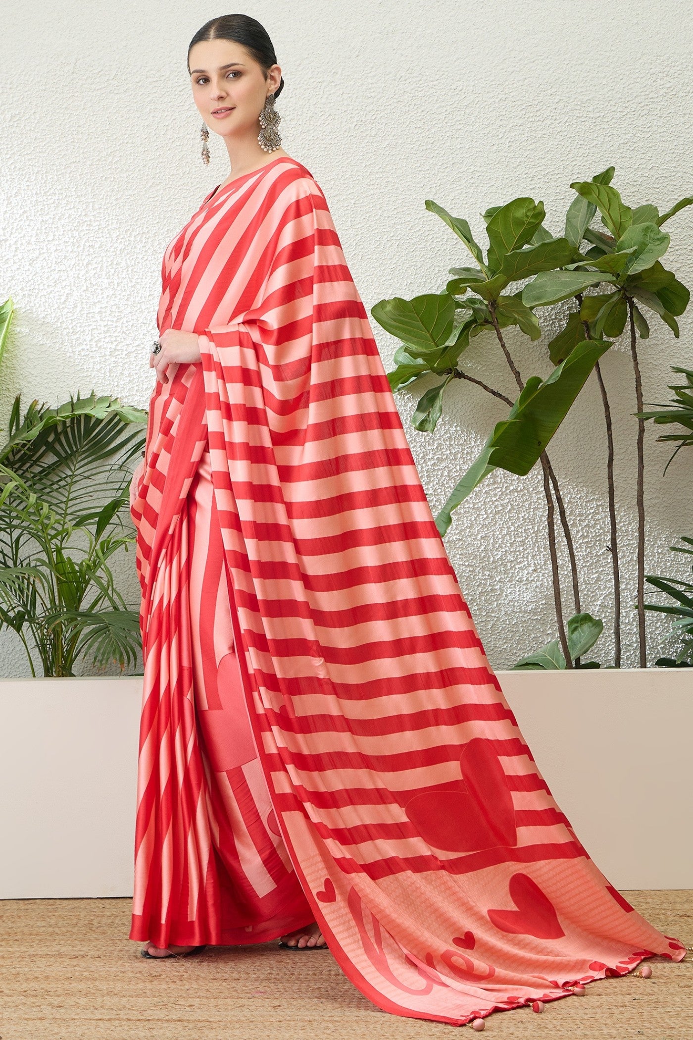 Buy MySilkLove Coral Red Printed Satin Crepe Silk Saree Online
