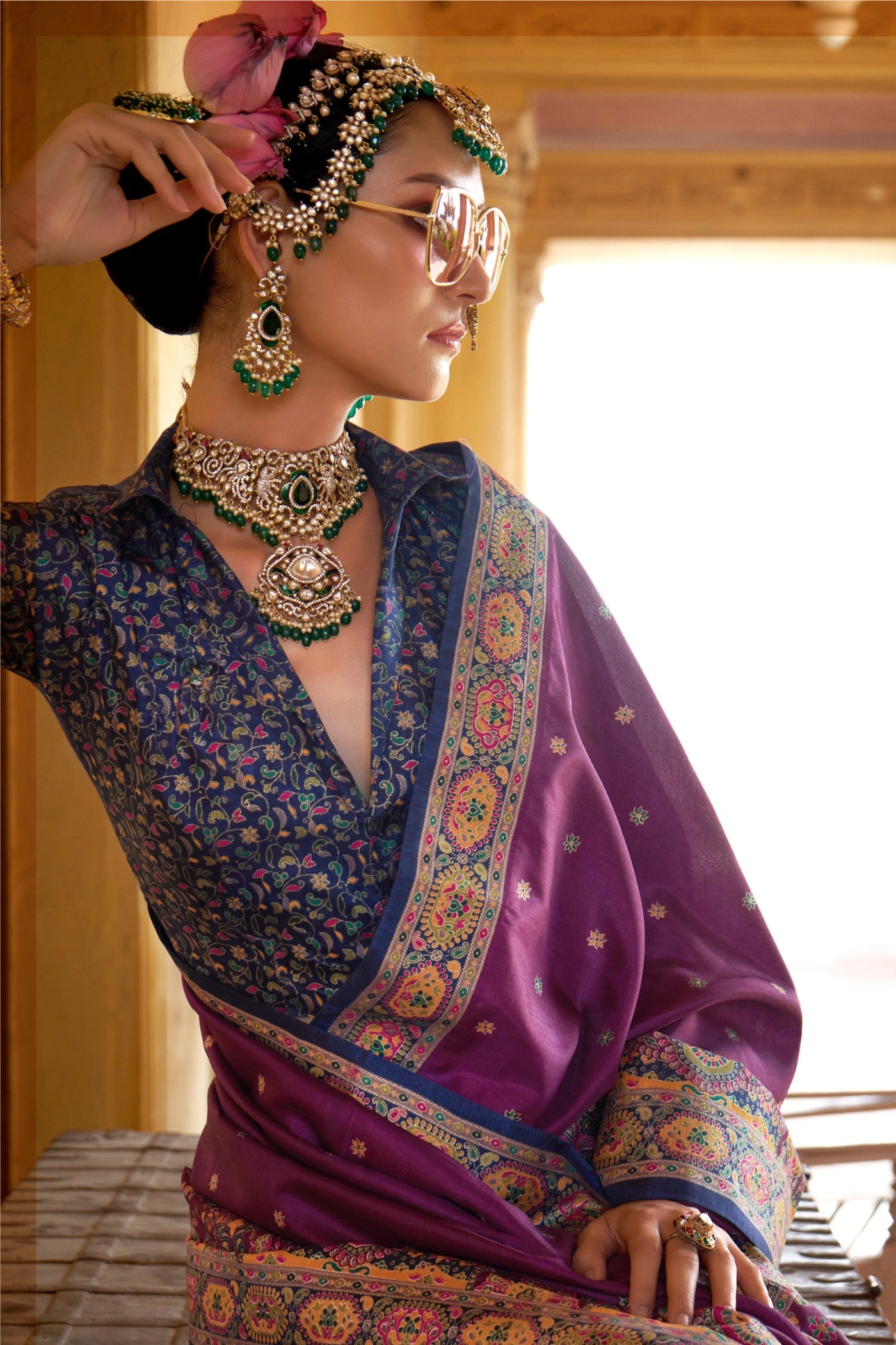 MySilkLove Grape Purple Printed Banarasi Saree