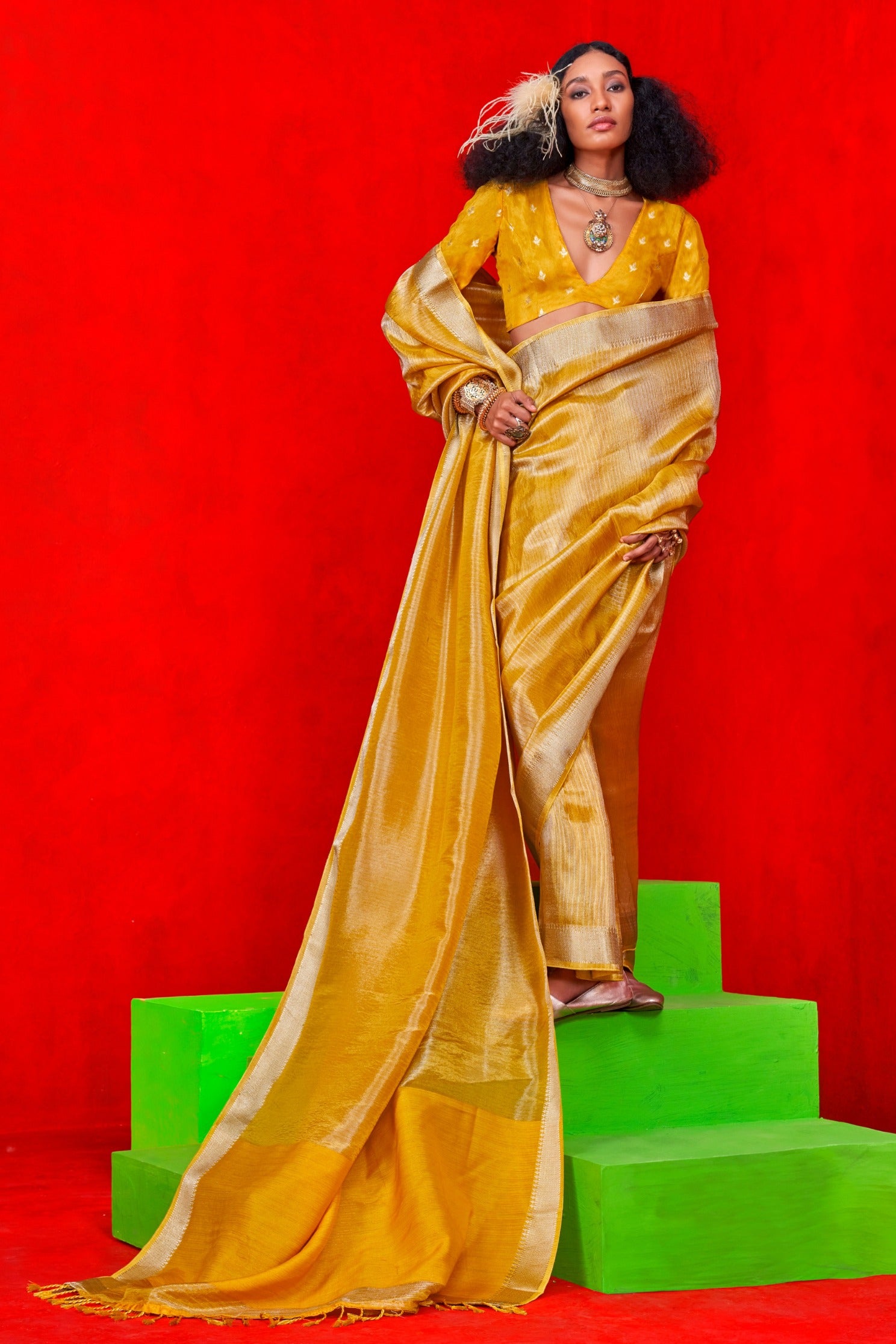 Buy MySilkLove Tulip Yellow Tissue Handloom Saree Online