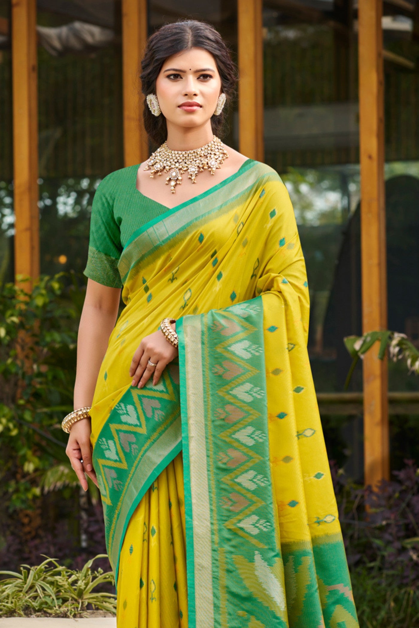 Buy MySilkLove Corn Yellow Ikkat Soft Silk Saree Online