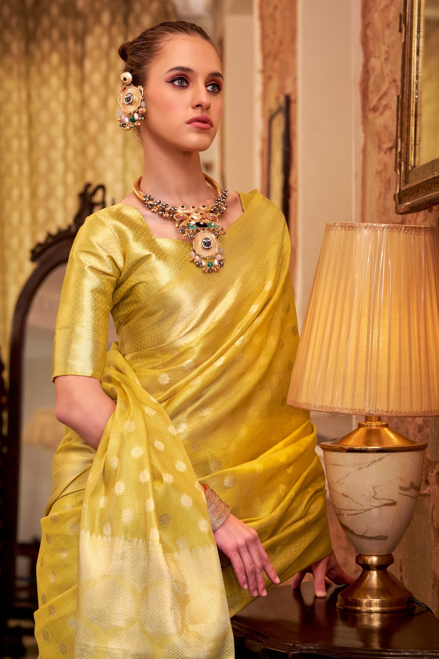 MySilkLove Minion Yellow Woven Tissue Silk Saree